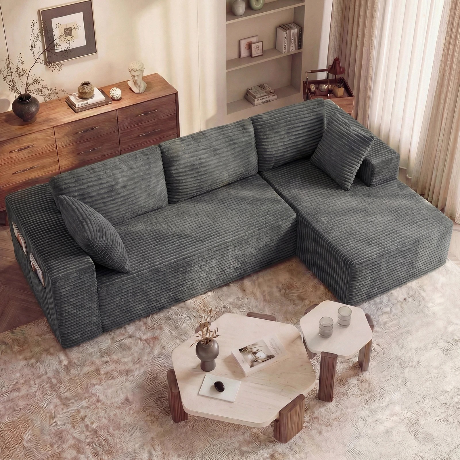 3 Advwin 277cm L Shape Convertible Modular Sectional Couch - Grey, 3 of 8