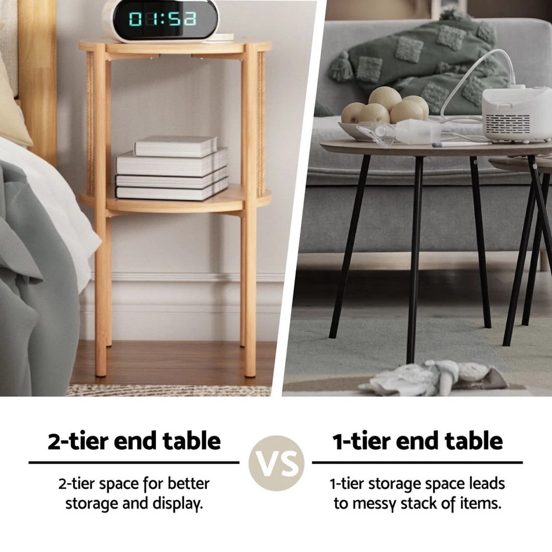 4 Artiss Coffee Table 2-Tier Round Wood - Natural, 4 of 6