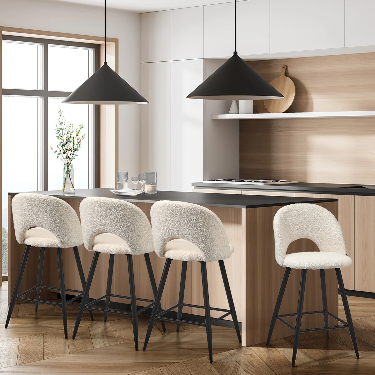 3 Oikiture 4x Bar Stools Kitchen Counter Stool Dining Chairs Boucle Horn
 - White, 3 of 10