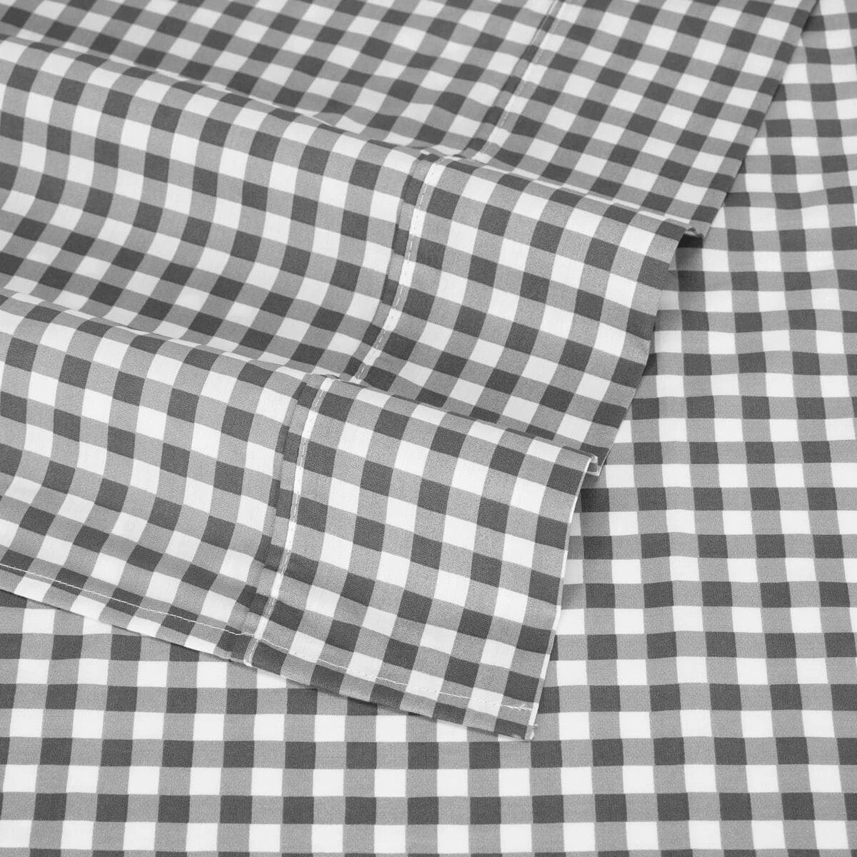 4 250 Thread Count Gingham Cotton Sheet Set - King Bed, Grey, 4 of 7