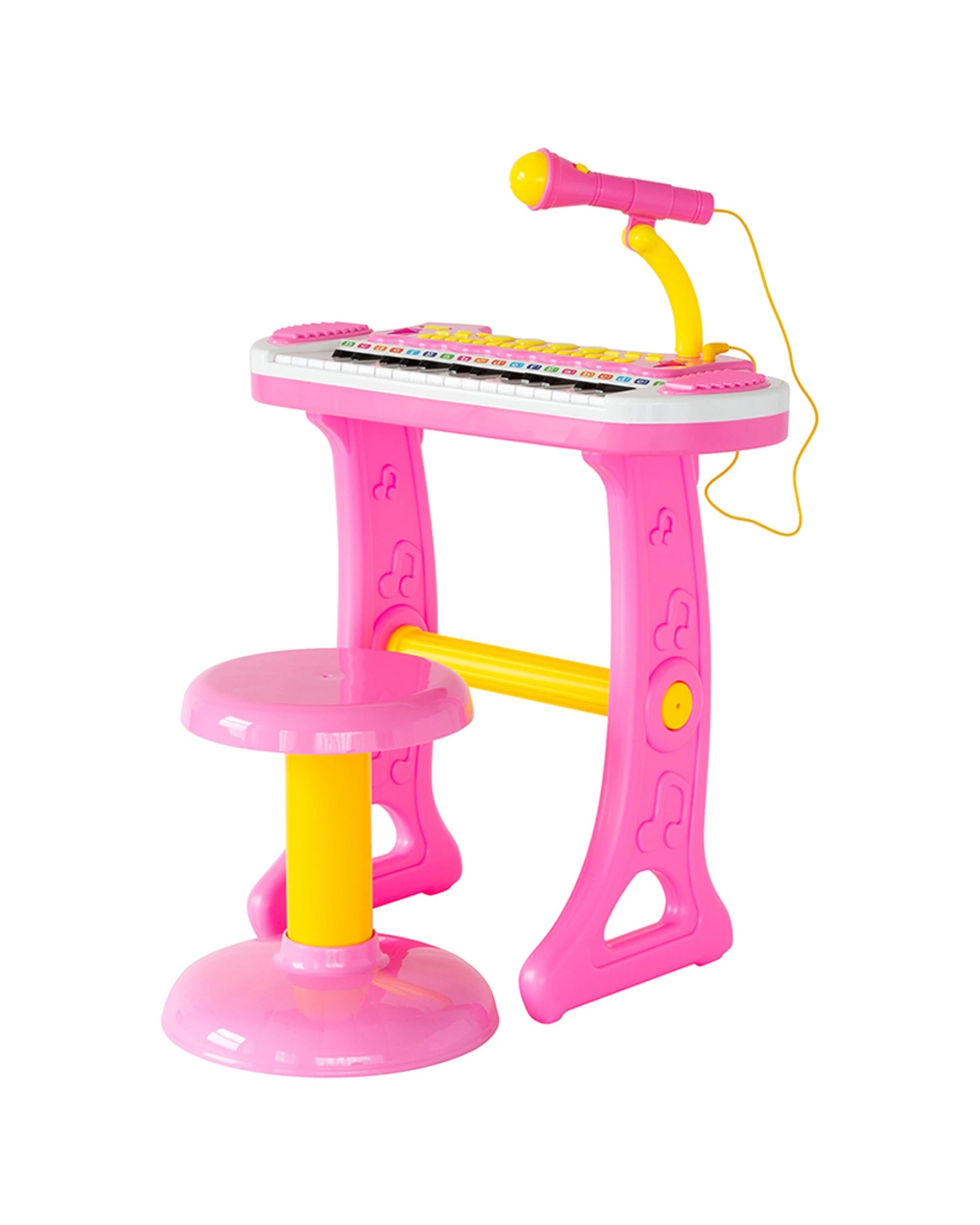 1 Lenoxx 31 Key Kids Electronic Keyboard With Stool Stand Microphone - Pink, 1 of 3