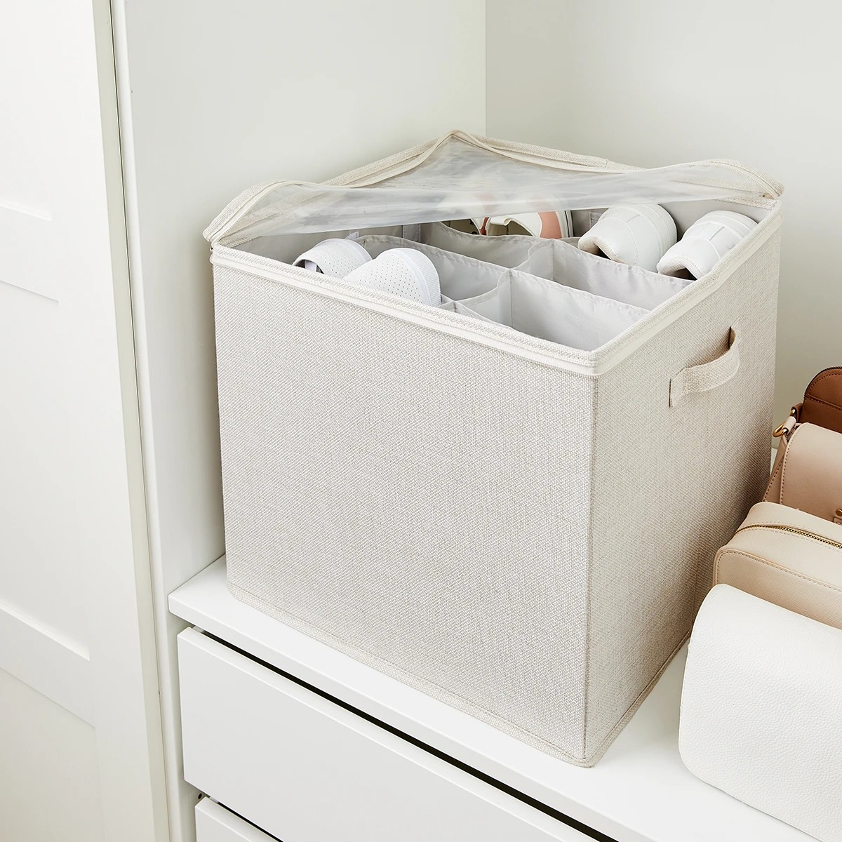 2 Linen Look Storage Box with Dividers - Beige, 2 of 10