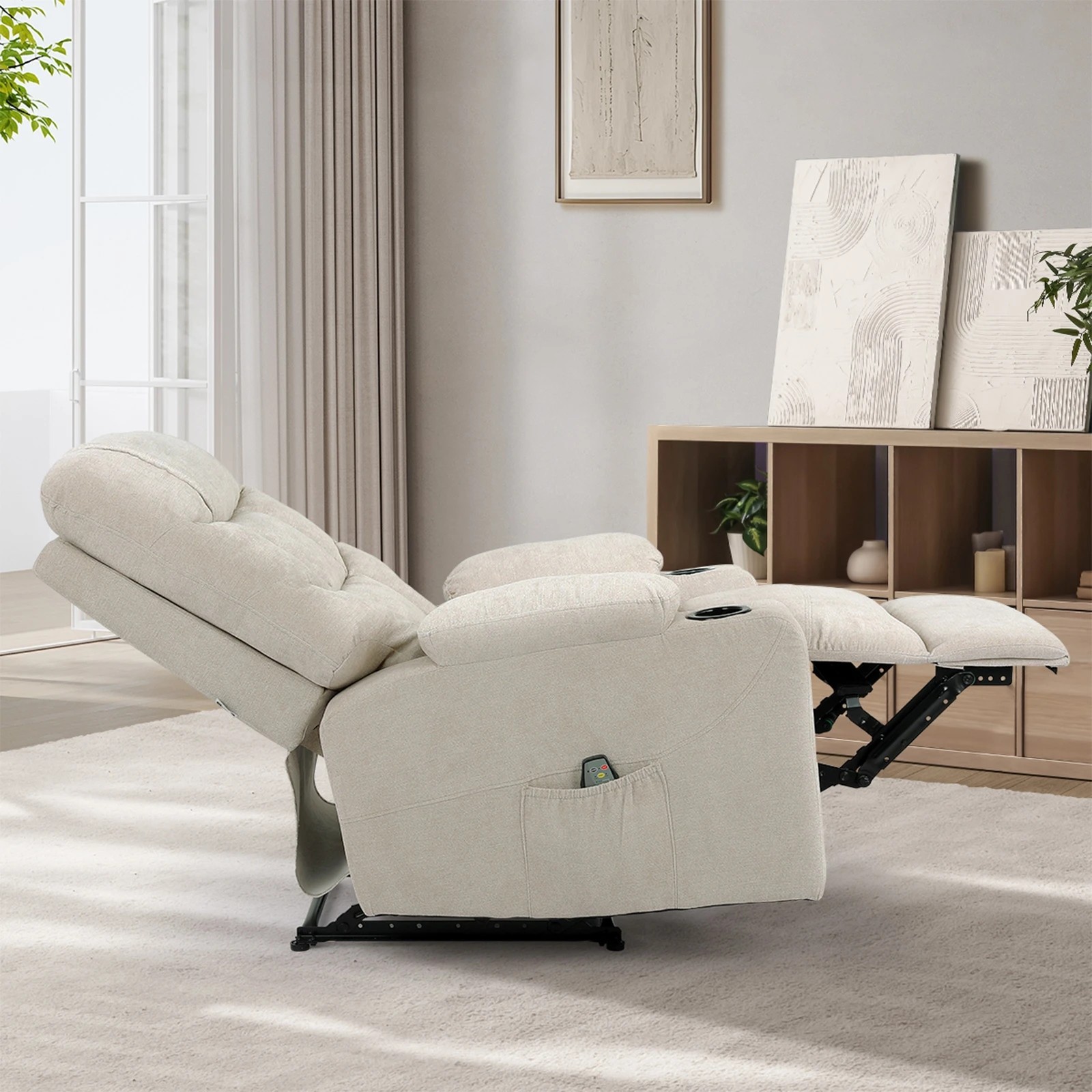 2 Oikiture Recliner Chair Electric Massage Chair Heated Polyester
 - Beige, 2 of 5