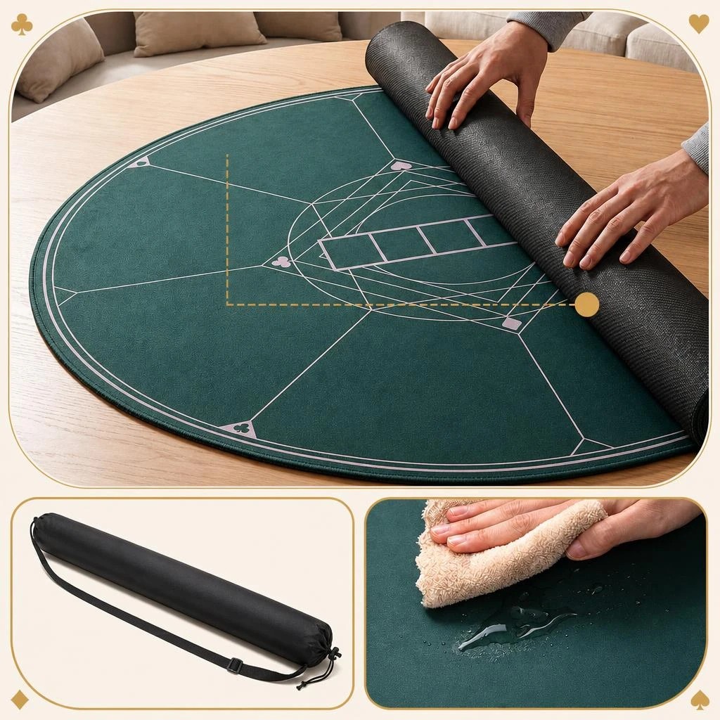 4 Costway Round Poker Mat Texas Holdem 100cm Table Layout 8 Player Card Game Table Top, 4 of 6