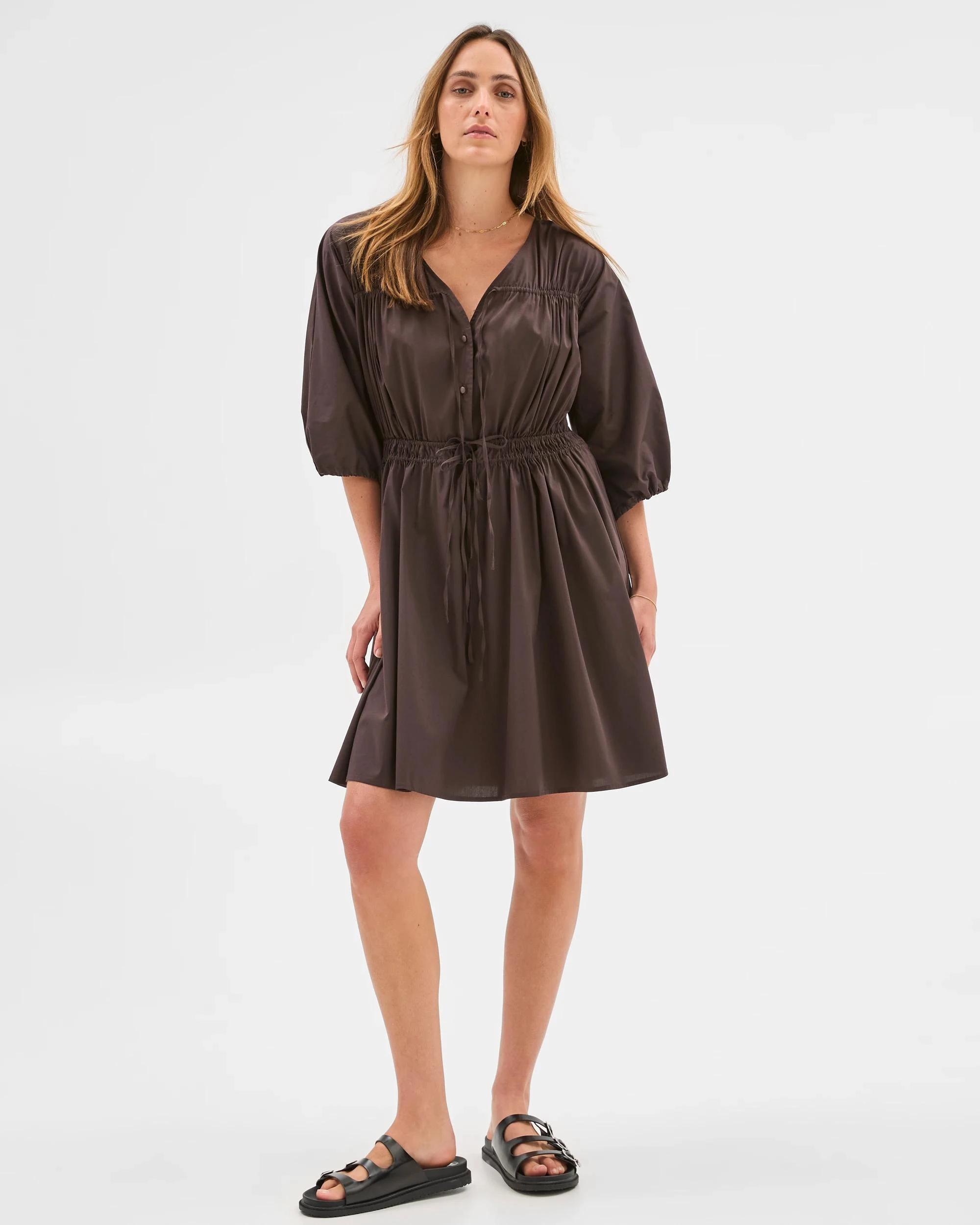 2 Target Woman Australian Cotton Blend Channel Tie Mini Dress BRUNETTE, 2 of 6