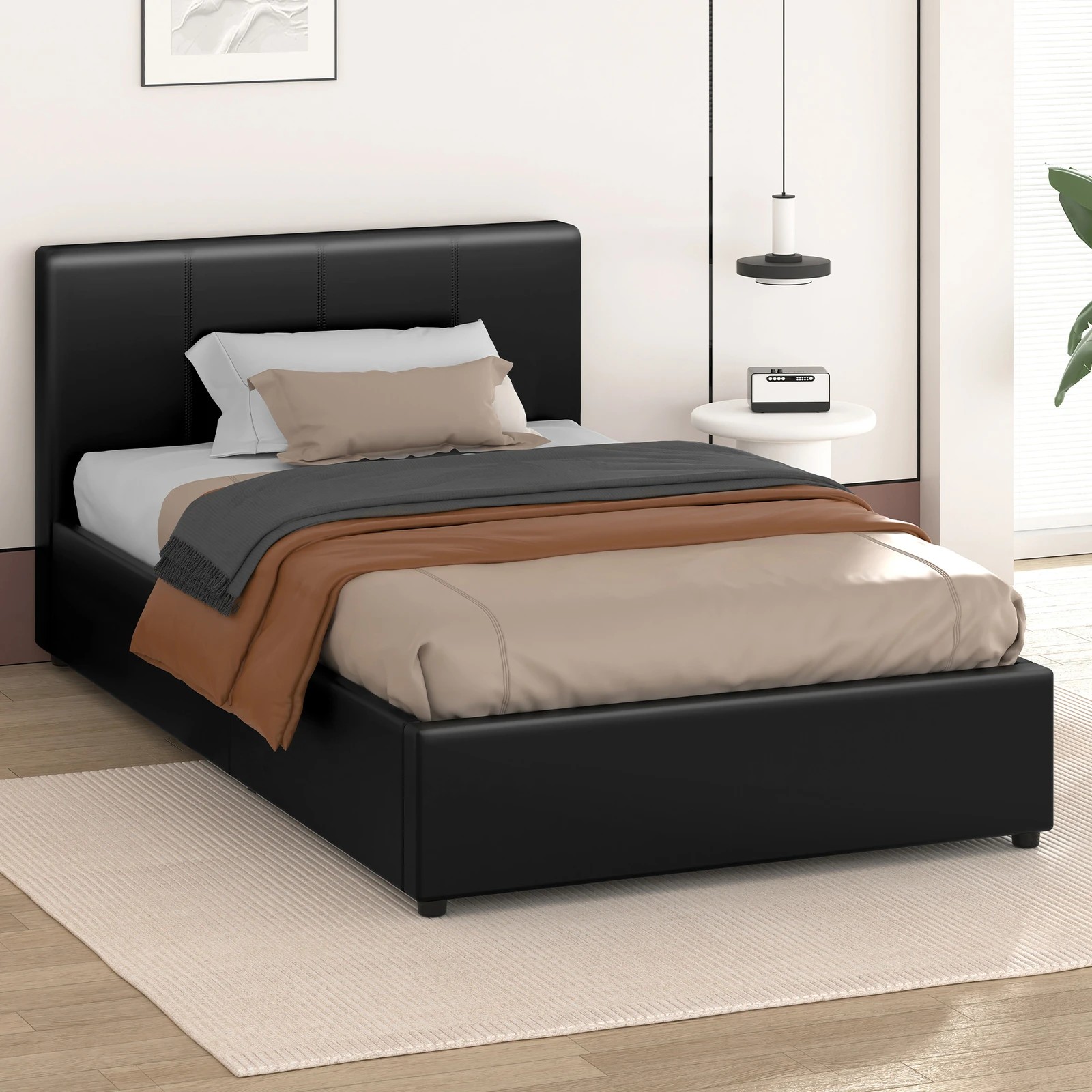 7 Alfordson Bed Frame Single Size Gas Lift Storage Base Leather Tricia - Black, 7 of 10