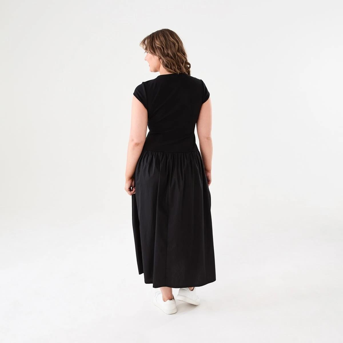 3 Short Sleeve Drop Waist Midi Dress BLACK, 3 of 6