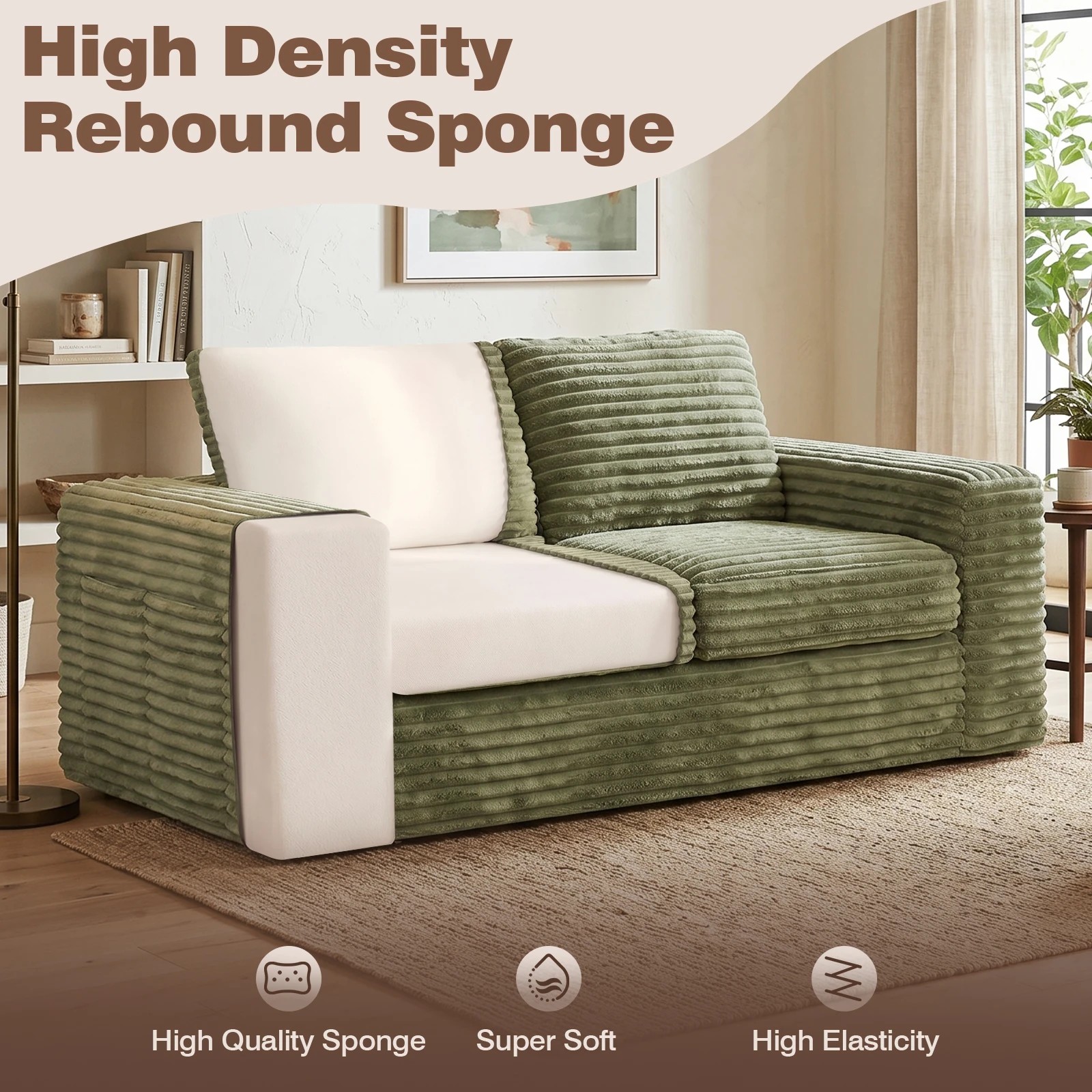 5 Advwin Loveseat Floor Sofa 162cm Wide-wale Corduroy Love Seat Couch - Green, 5 of 9