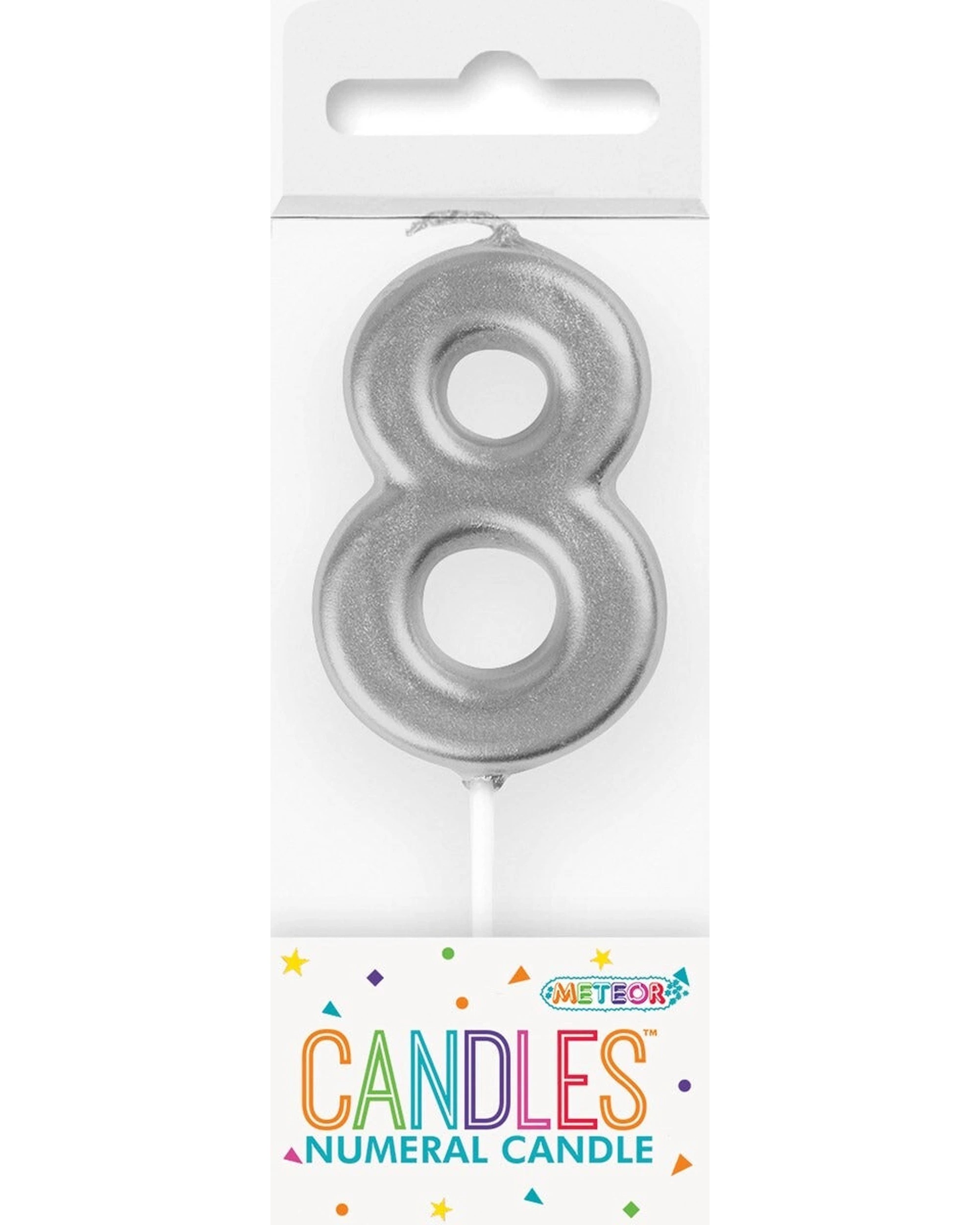 1 Meteor Party Mini Numeral Candle 8 Birthday Cake Decoration - Silver, 1 of 1