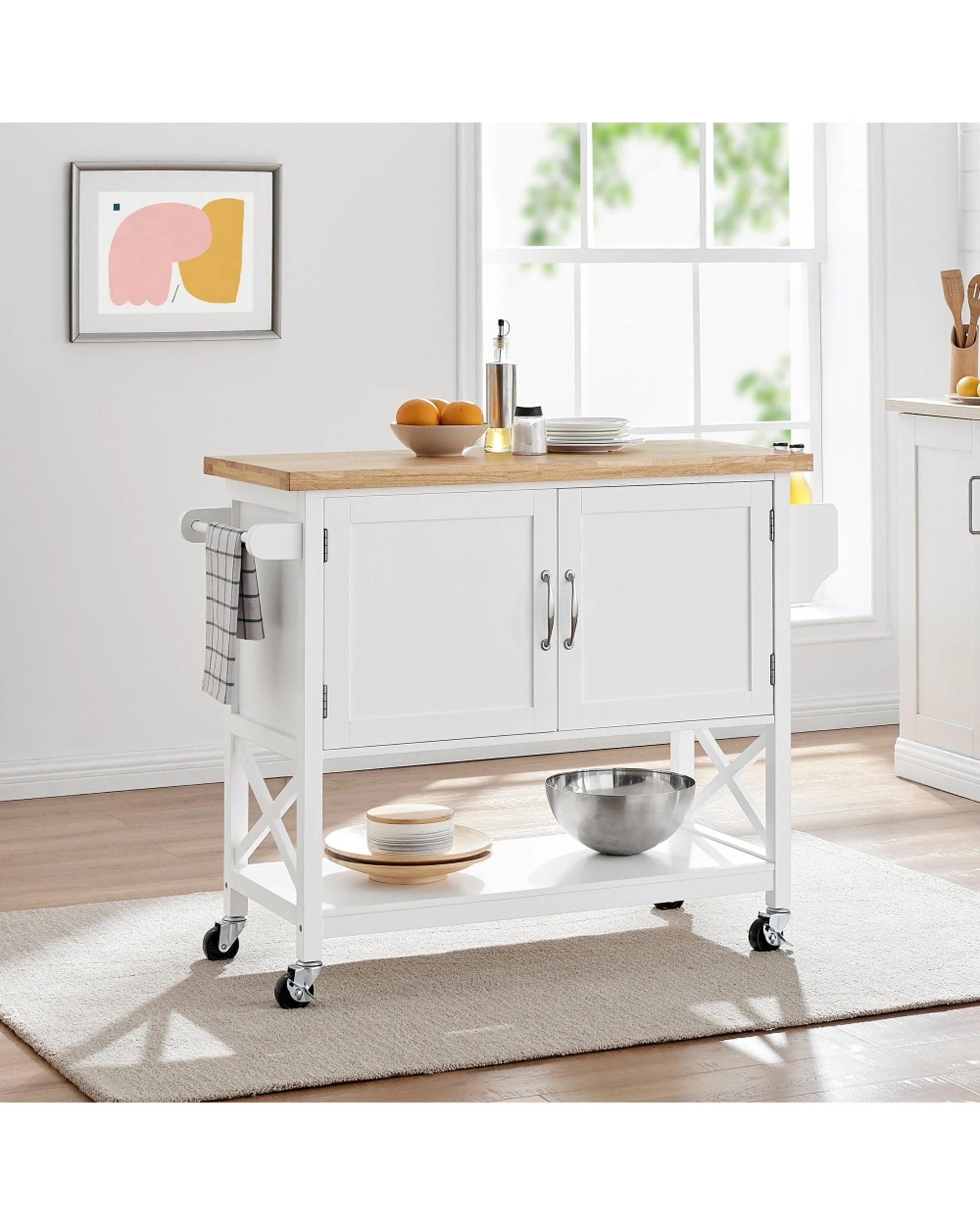 2 Alpine Bay Hamptons Kitchen Island 2 Door Solid Wood Top 116cm Wide - White, 2 of 8