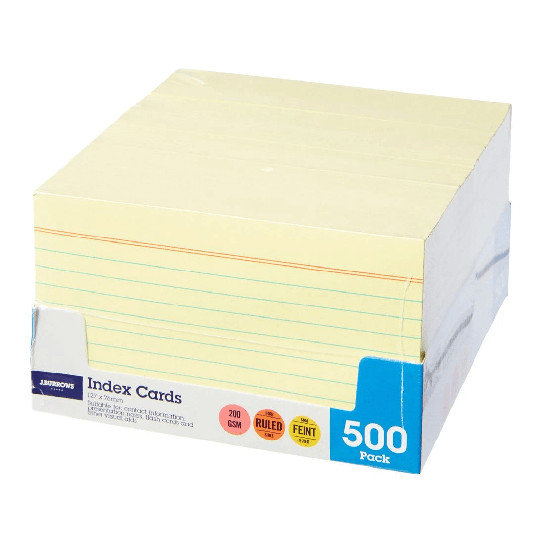 1 J.Burrows Index Cards Ruled 127 x 76mm Yellow 500 Pack, 1 of 1