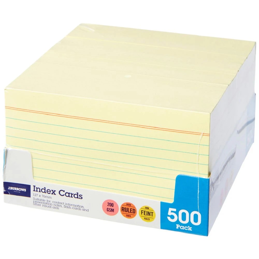 1 J.Burrows Index Cards Ruled 127 x 76mm Yellow 500 Pack, 1 of 1