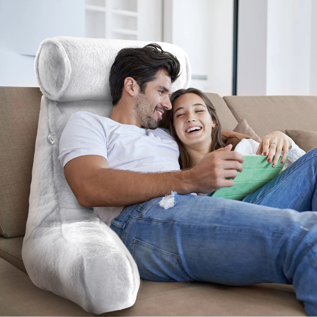 3 Ausway Sit Up Bed Pillow Set Reading Backrest Lounge Neck Support - White, 3 of 4