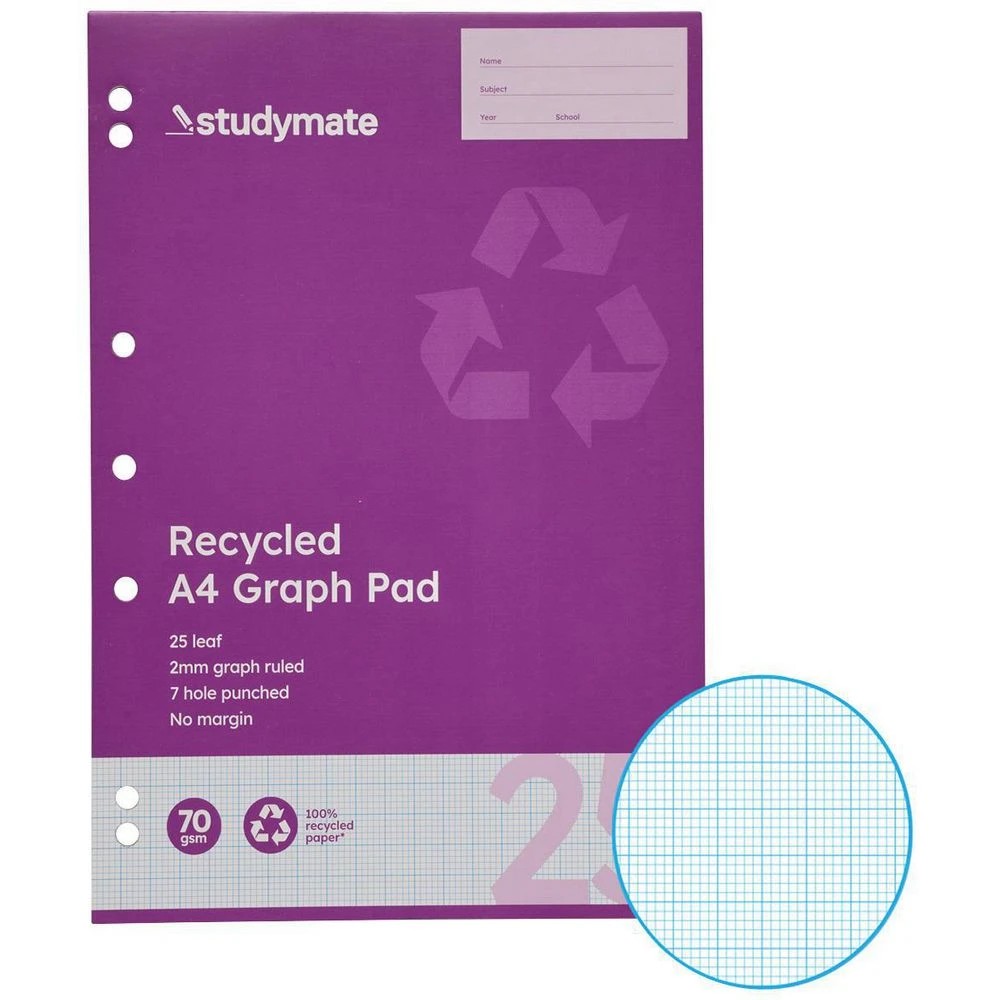 1 Studymate Recycled A4 2mm 25 Page Graph Pad, 1 of 3