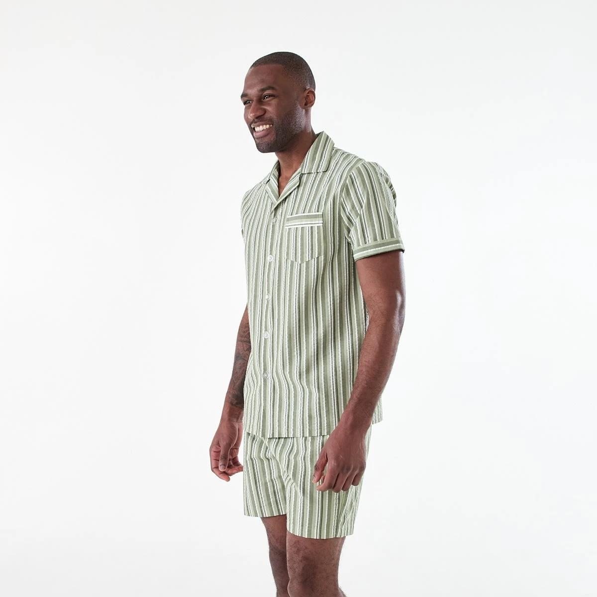2 Short Sleeve Button Through Pyjama Set CANAL STRIPE, 2 of 8