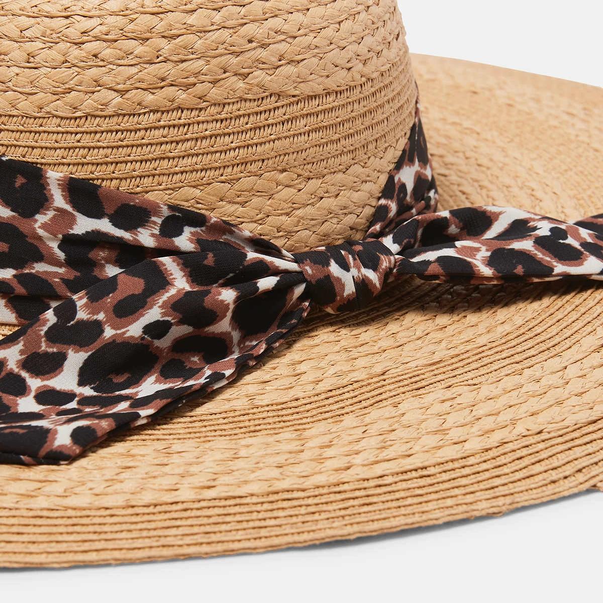 2 Leopard Print Trim Wide Brim Hat Natural, 2 of 4