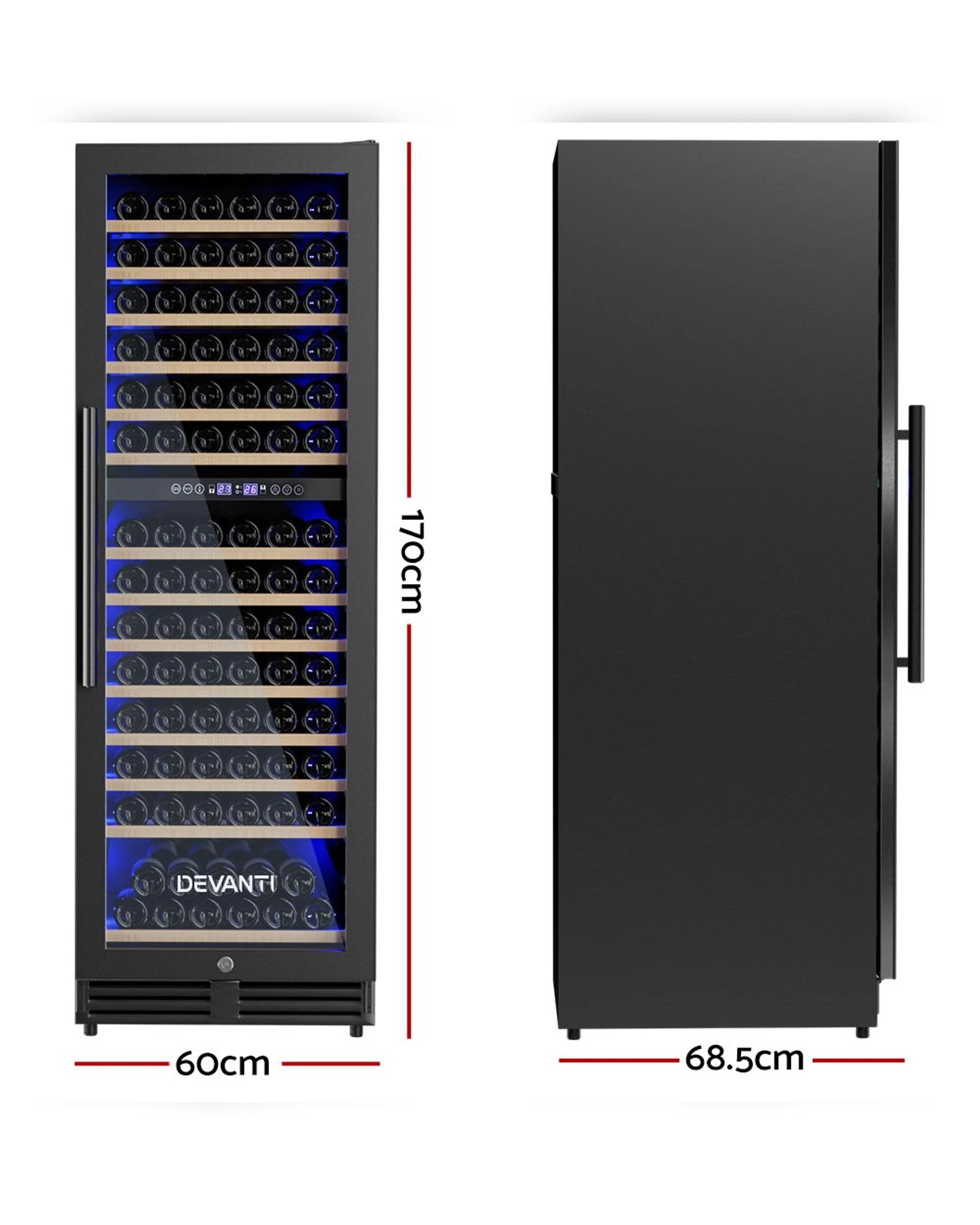 2 Devanti Wine Fridge Cooler Dual Zone 154 Bottles - Black, 2 of 7