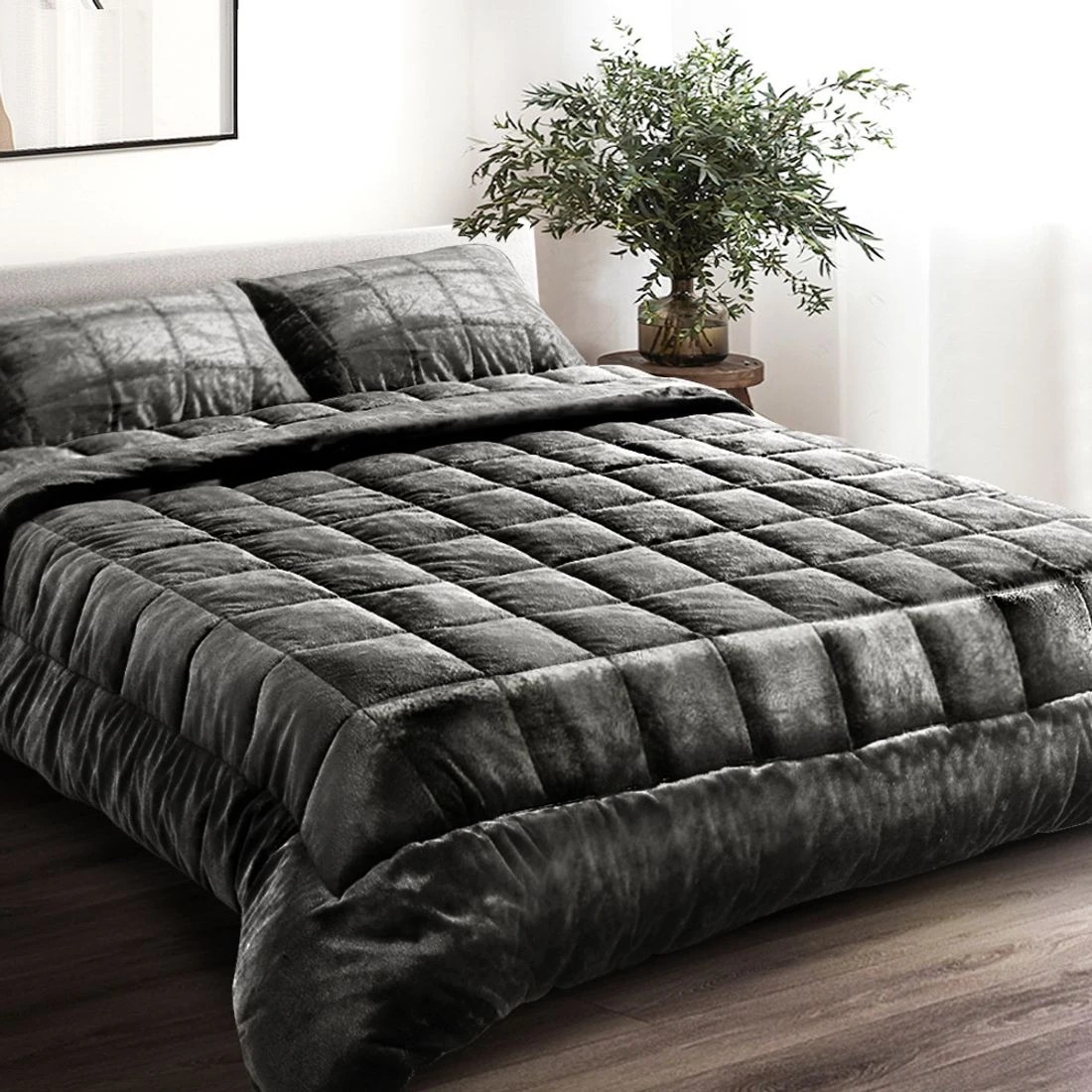 3 Giselle Bedding Faux Mink Quilt Charcoal Queen - Queen Bed - Charcoal, 3 of 8