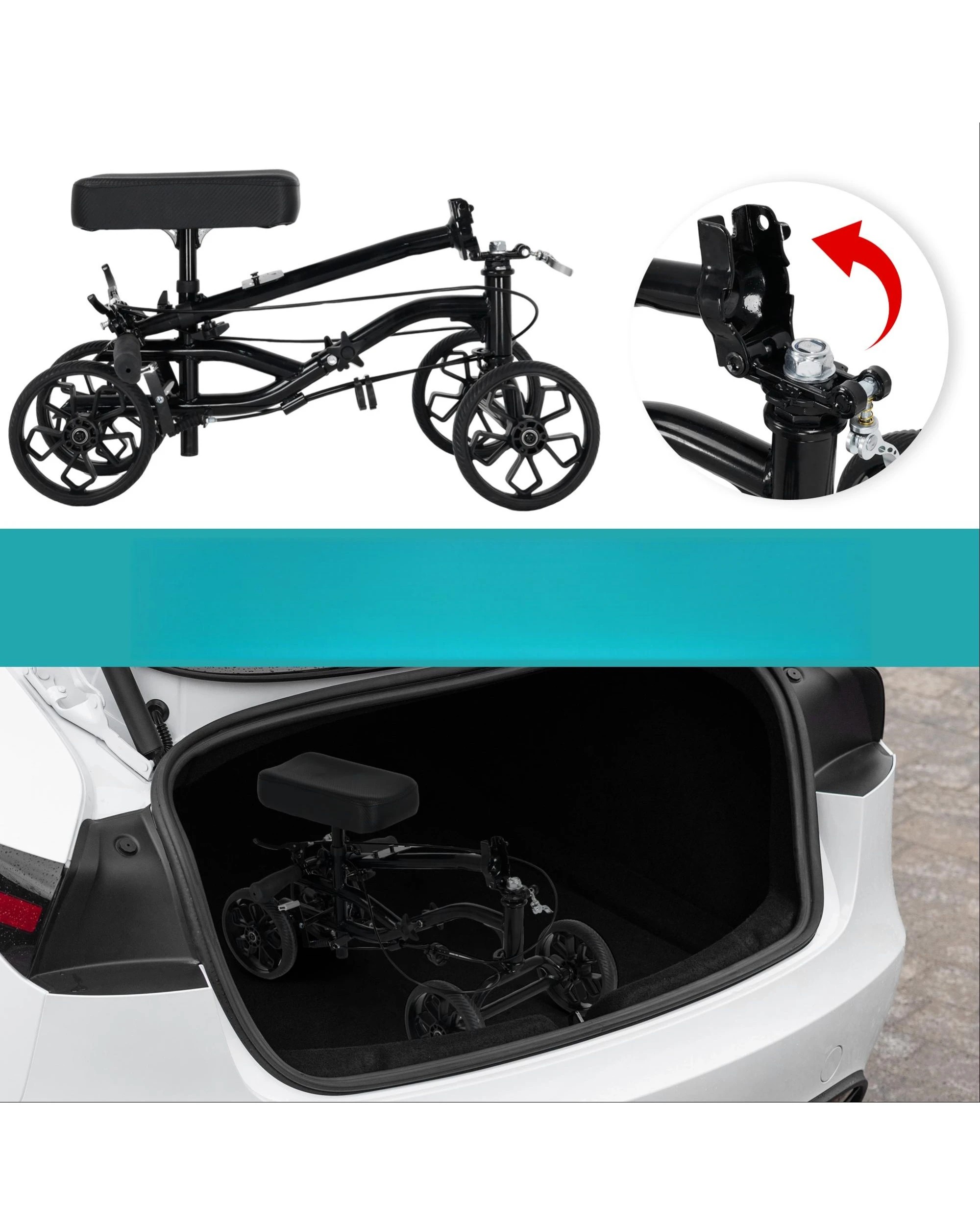 4 Advwin Knee Walker with 10" Rubber Tires - Black, 4 of 8