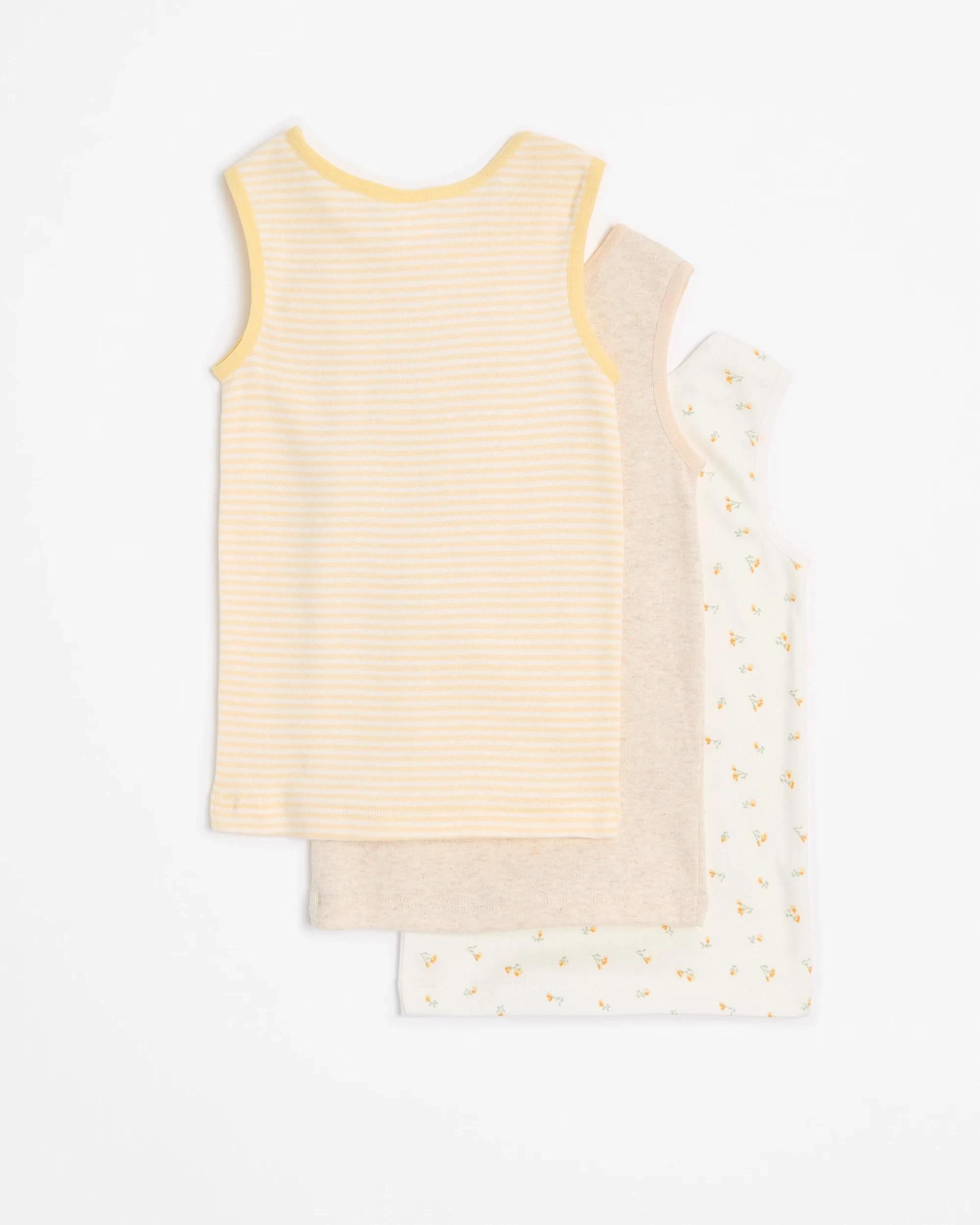 5 Target Baby Organic Cotton Vests 3 Pack DAISY/OATMEAL MARLE/YELLOW STRIPE, 5 of 5