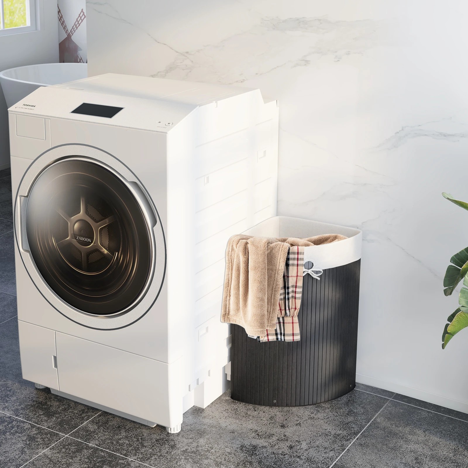 3 Costway 72L Bamboo Laundry Hamper Corner Storage Basket w/Lid - Black, 3 of 5