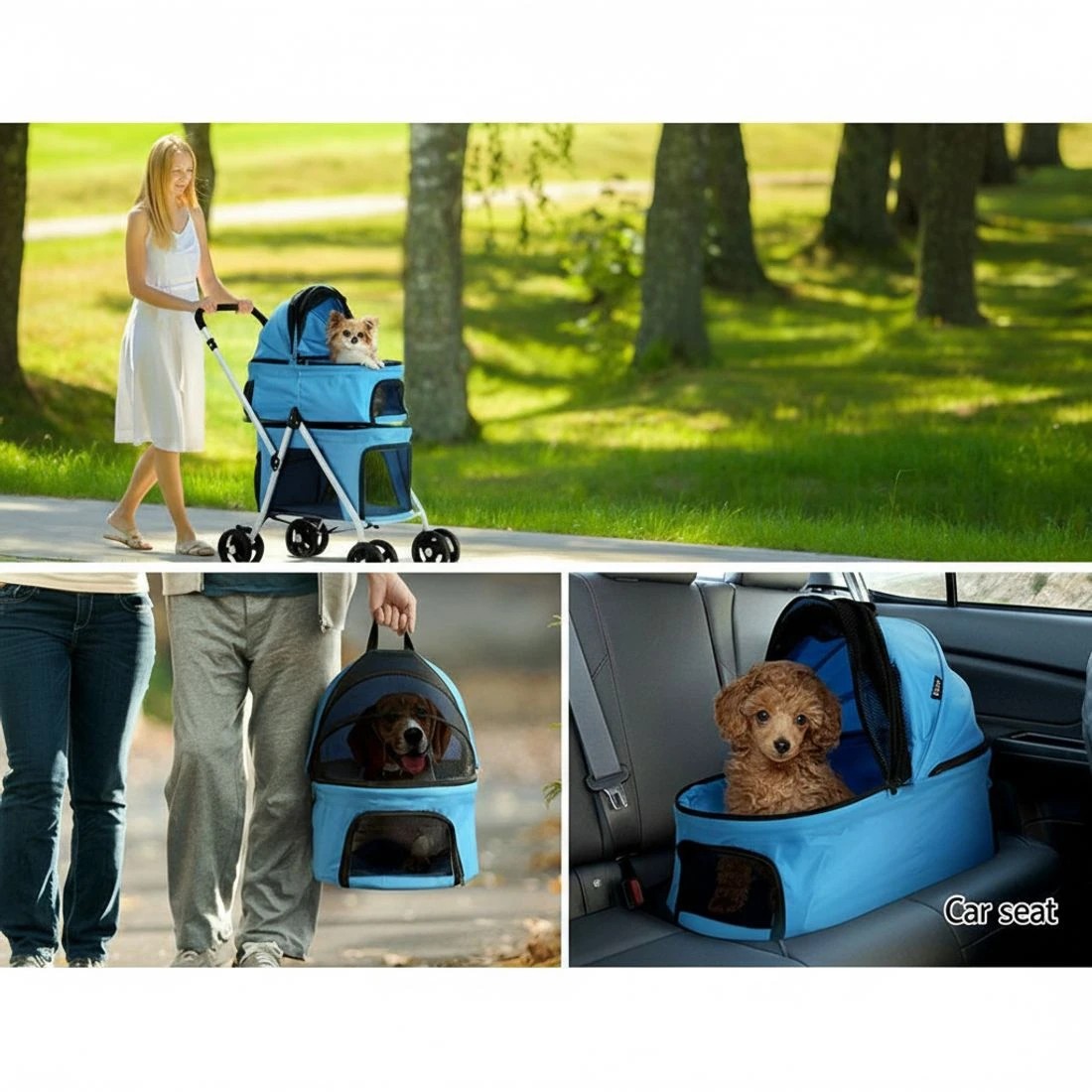 4 i.Pet Pet Stroller Dog Pram Large Cat Carrier Travel Pushchair Foldable 4 - Blue, 4 of 5