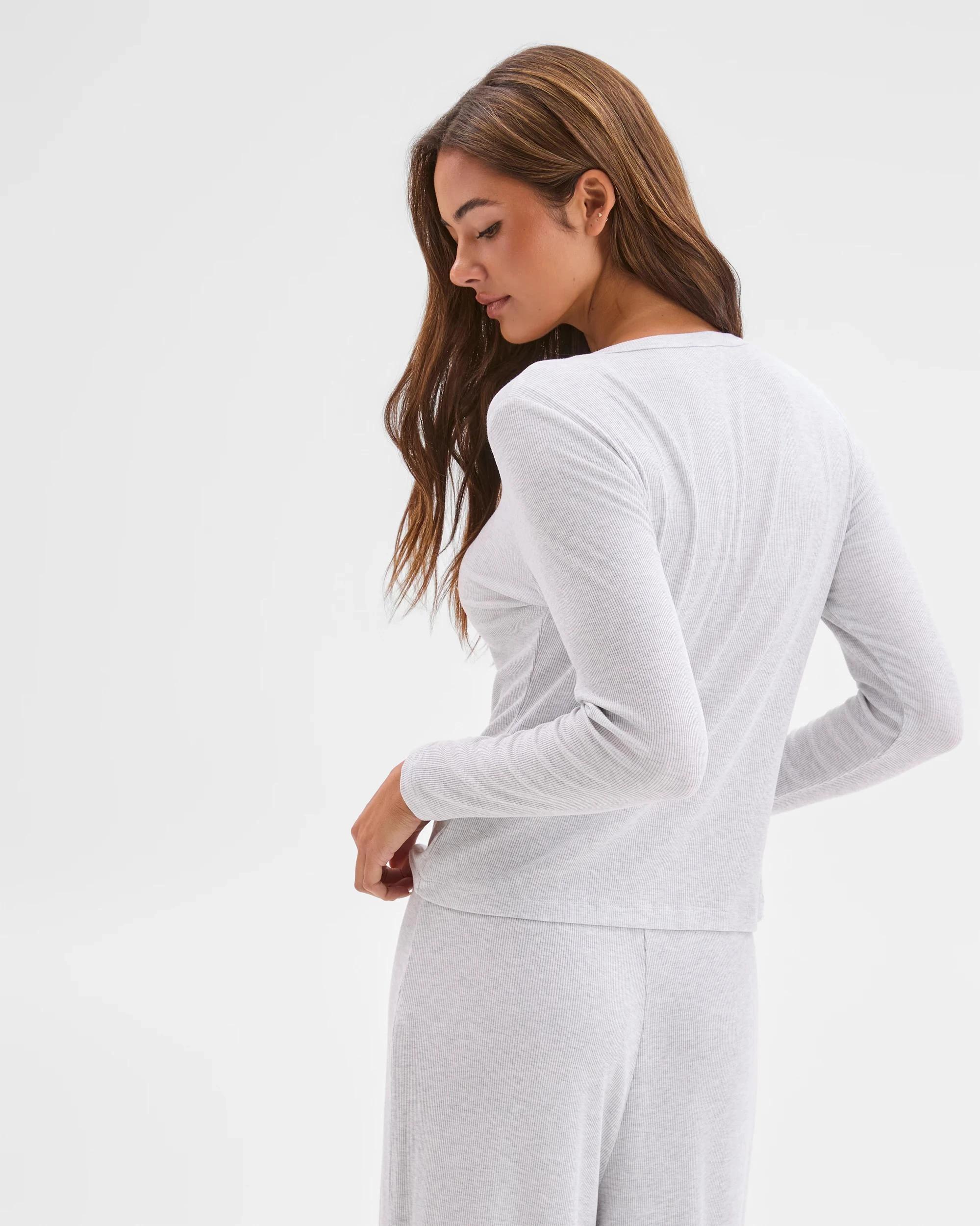5 Lily Loves Long Sleeve Henley Rib Top GREY, 5 of 6