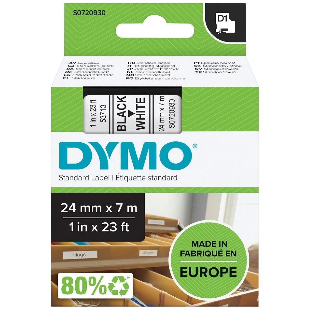 1 DYMO D1 Label Tape 24mm x 7m Black on White, 1 of 5