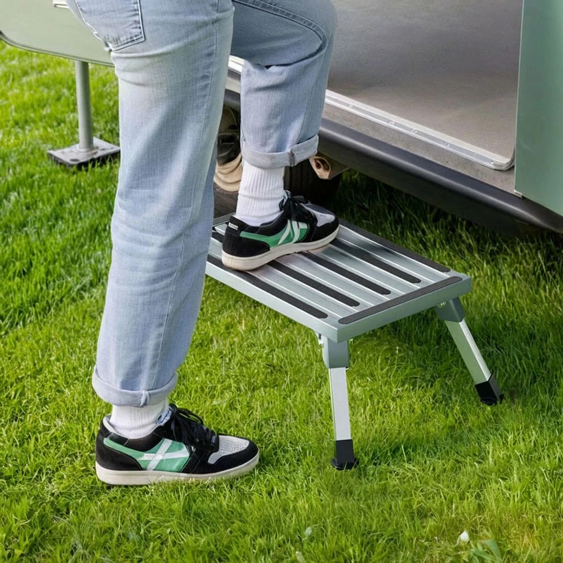 2 Weisshorn Caravan Step Folding Aluminium Step Ladder Stool - Silver, 2 of 2