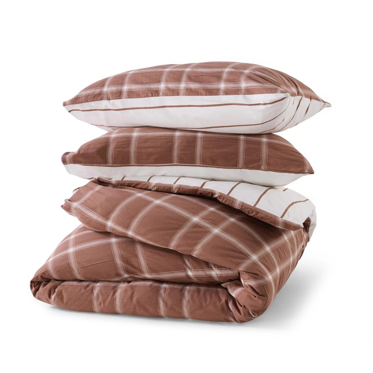 7 Check Cotton Reversible Quilt Cover Set - Queen Bed, Mocha, 7 of 9