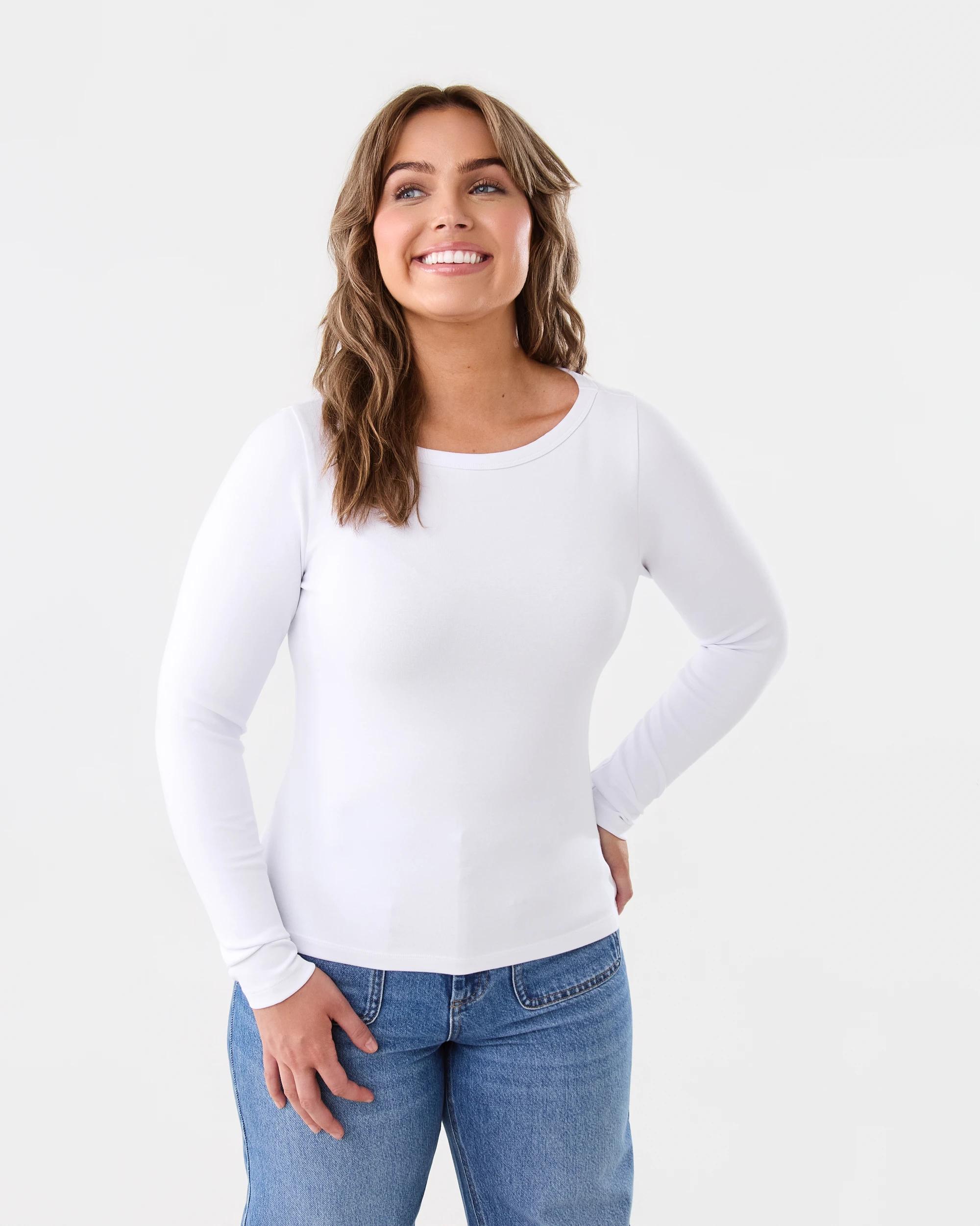 1 Long Sleeve Elevated Boat Neck T-shirt White, 1 of 5