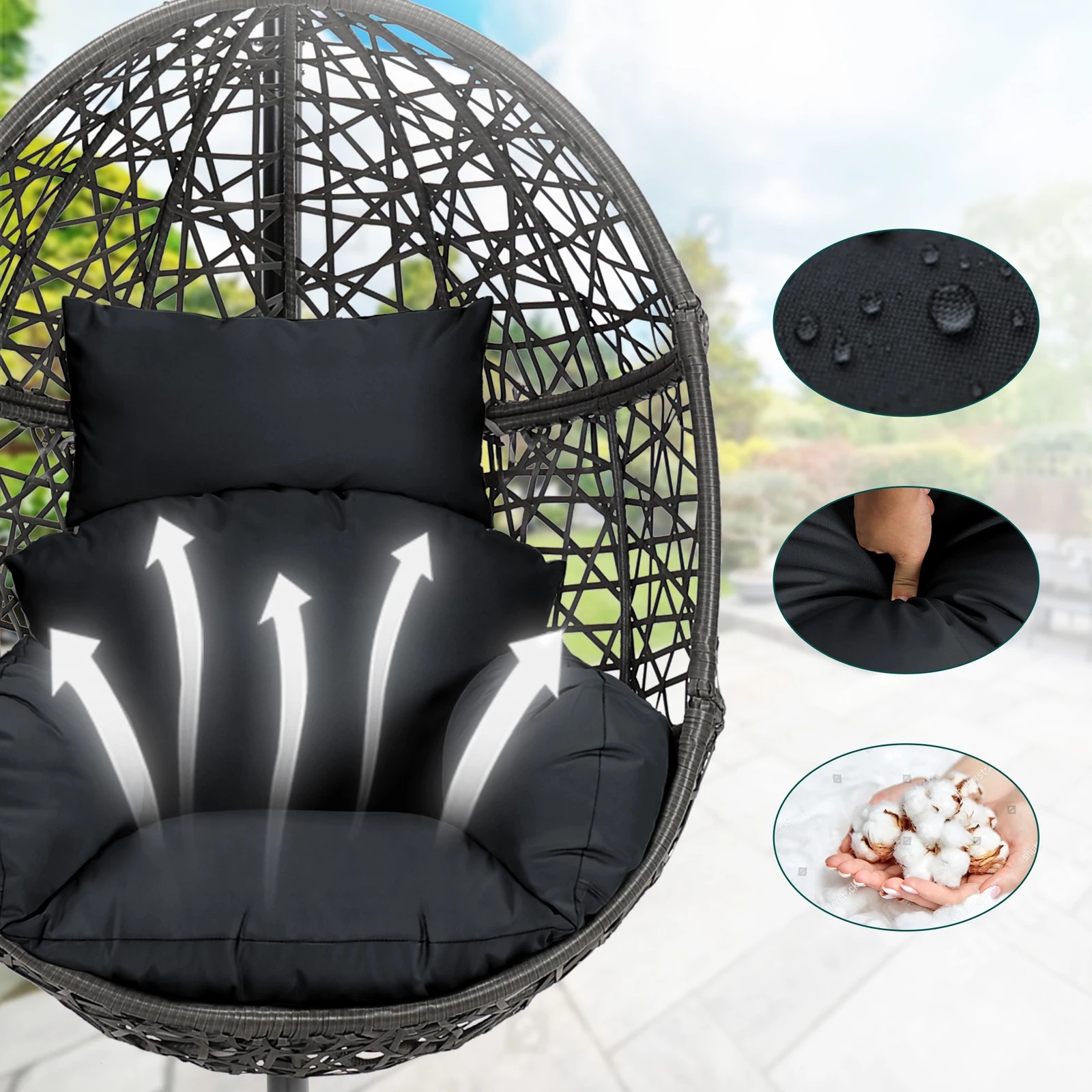 6 Alfordson Outdoor Egg Swing Chair Wicker Rattan Pod Basket Dark - Grey, 6 of 10