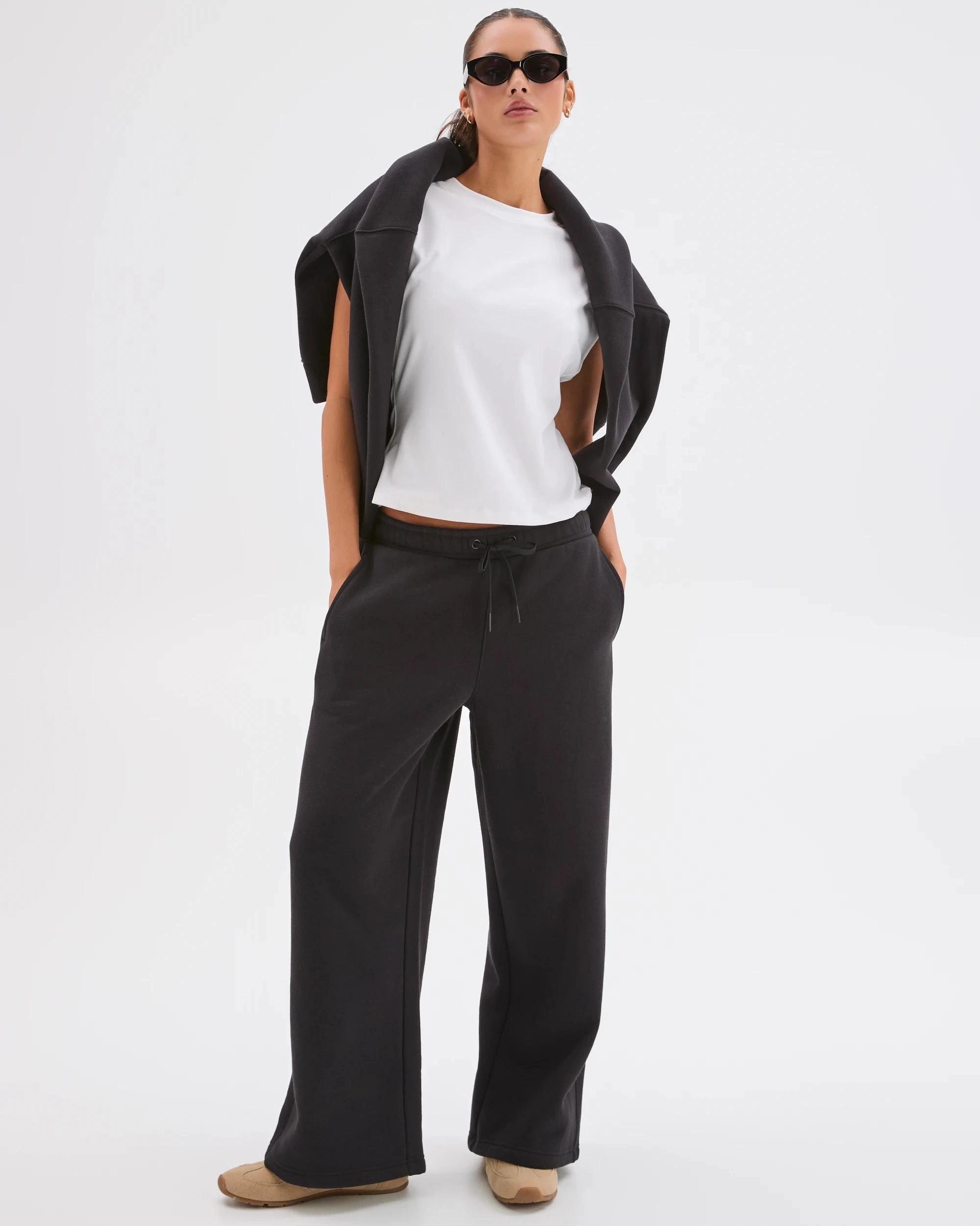 3 Lily Loves Australian Cotton Blend Wide Leg Trackpants BLACK, 3 of 7