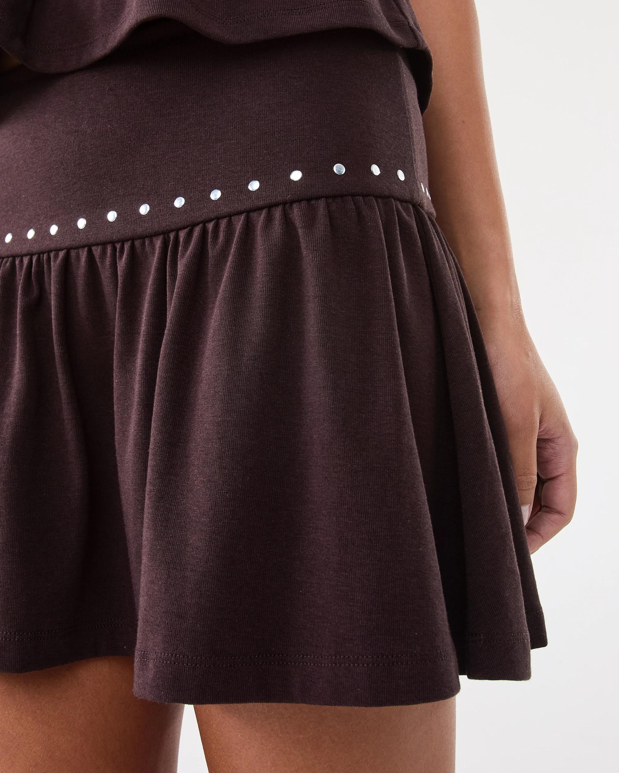 8 Studded Mini Jersey Skirt Choc Plum, 8 of 9