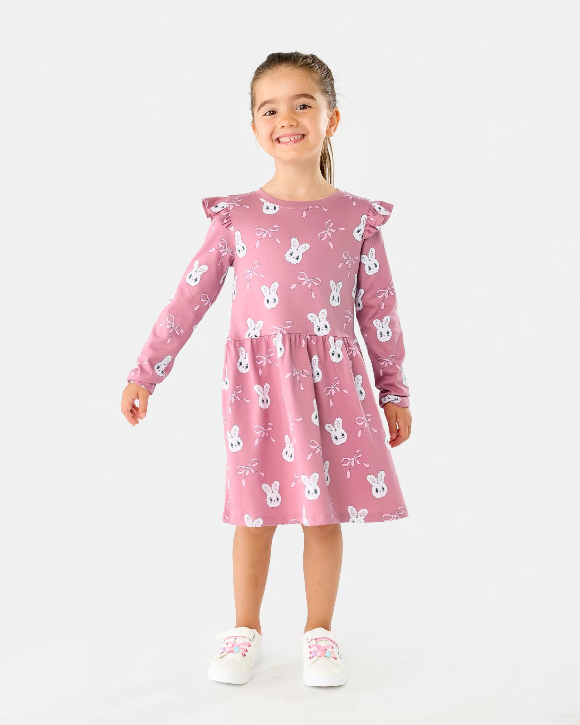 6 Long Sleeve Jersey Dress Pink Bunny, 6 of 8