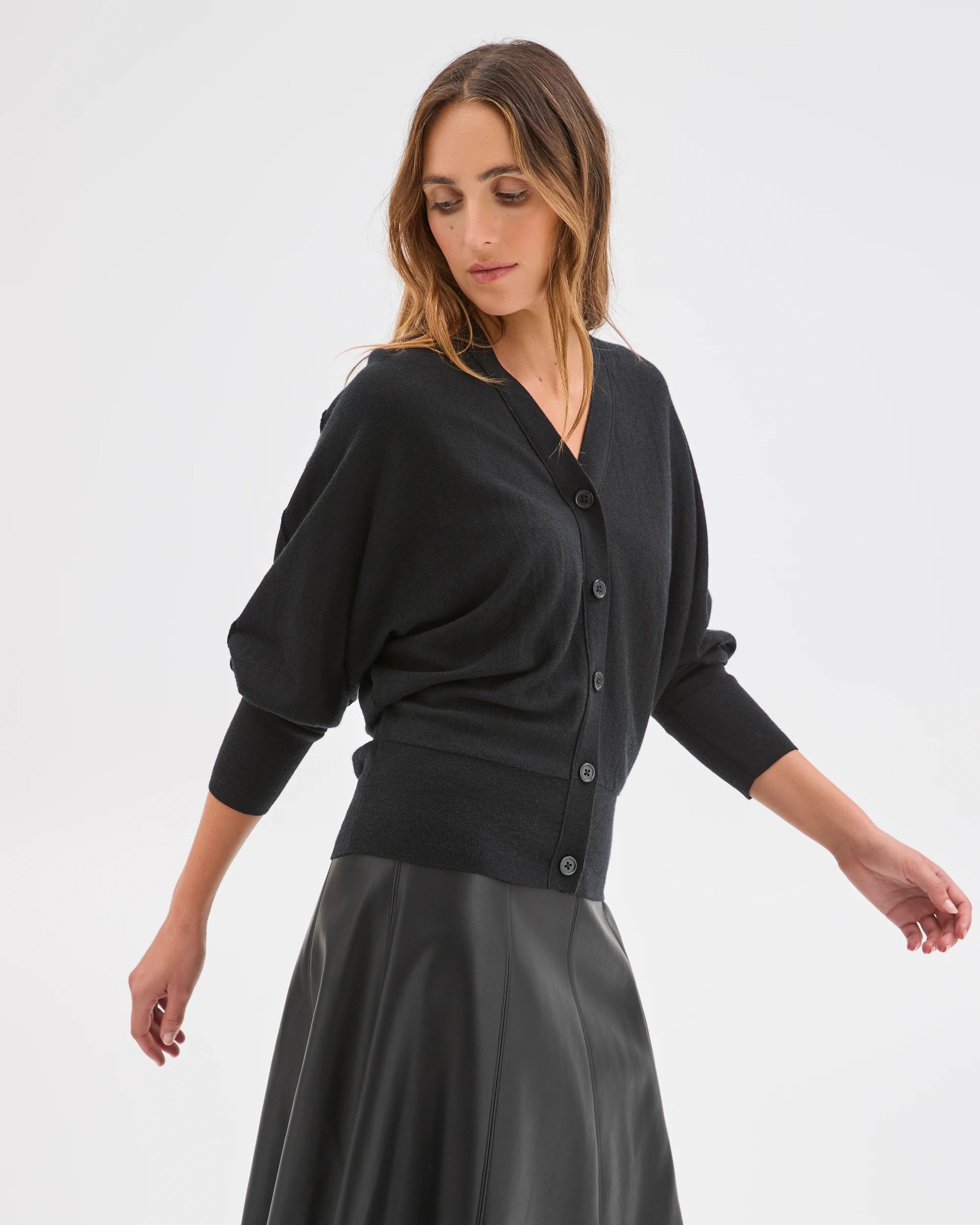 6 Preview Australian Merino Wool Batwing Cardigan BLACK, 6 of 8