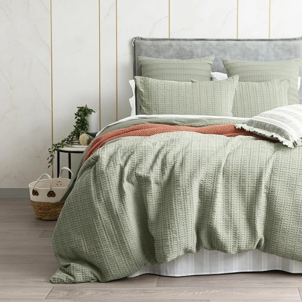 1 KG Linen Celeste Seersucker Cotton Waffle Quilt Cover Set Premium - King Bed - Green, 1 of 3