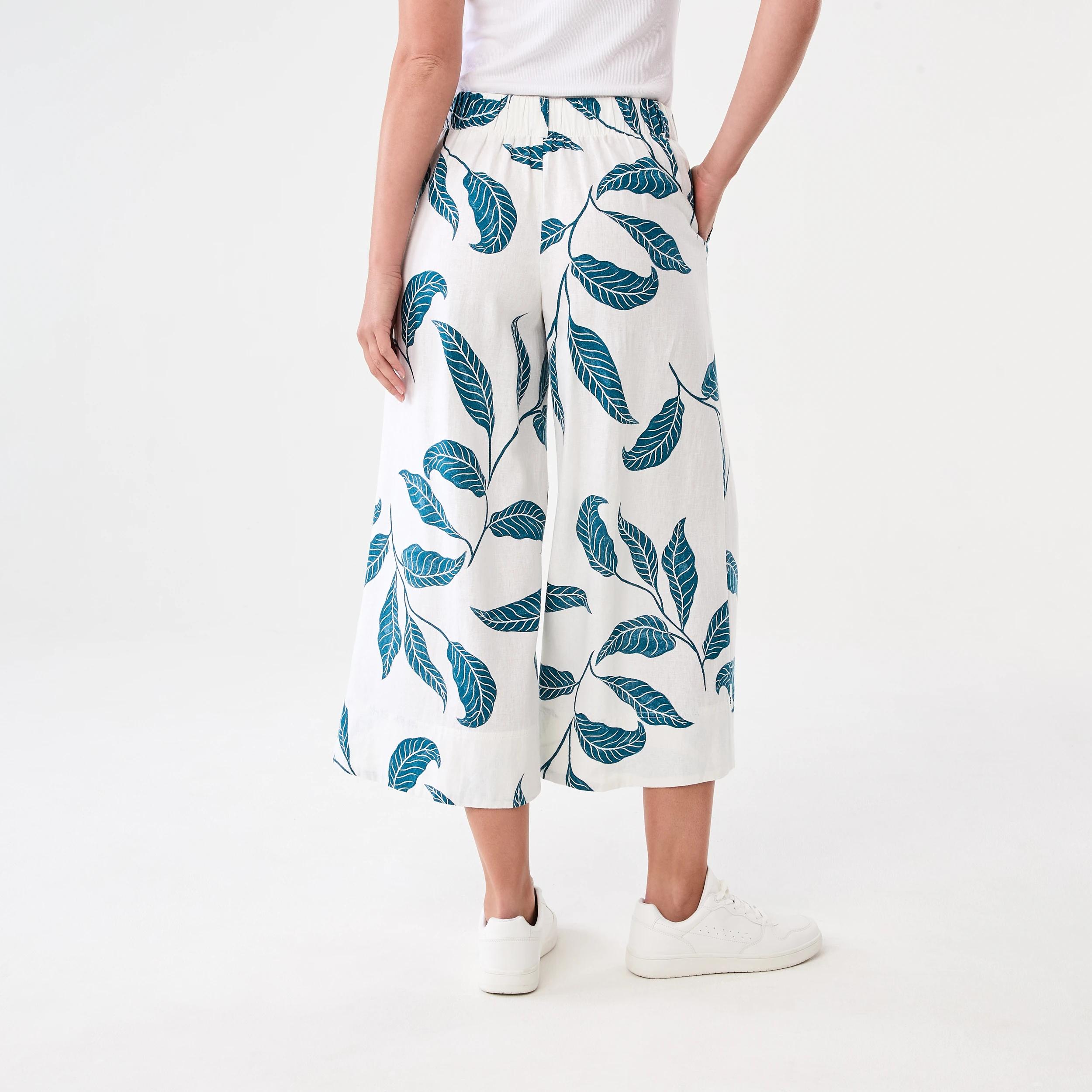 3 Printed Linen Blend Pants Teal Leaf, 3 of 5