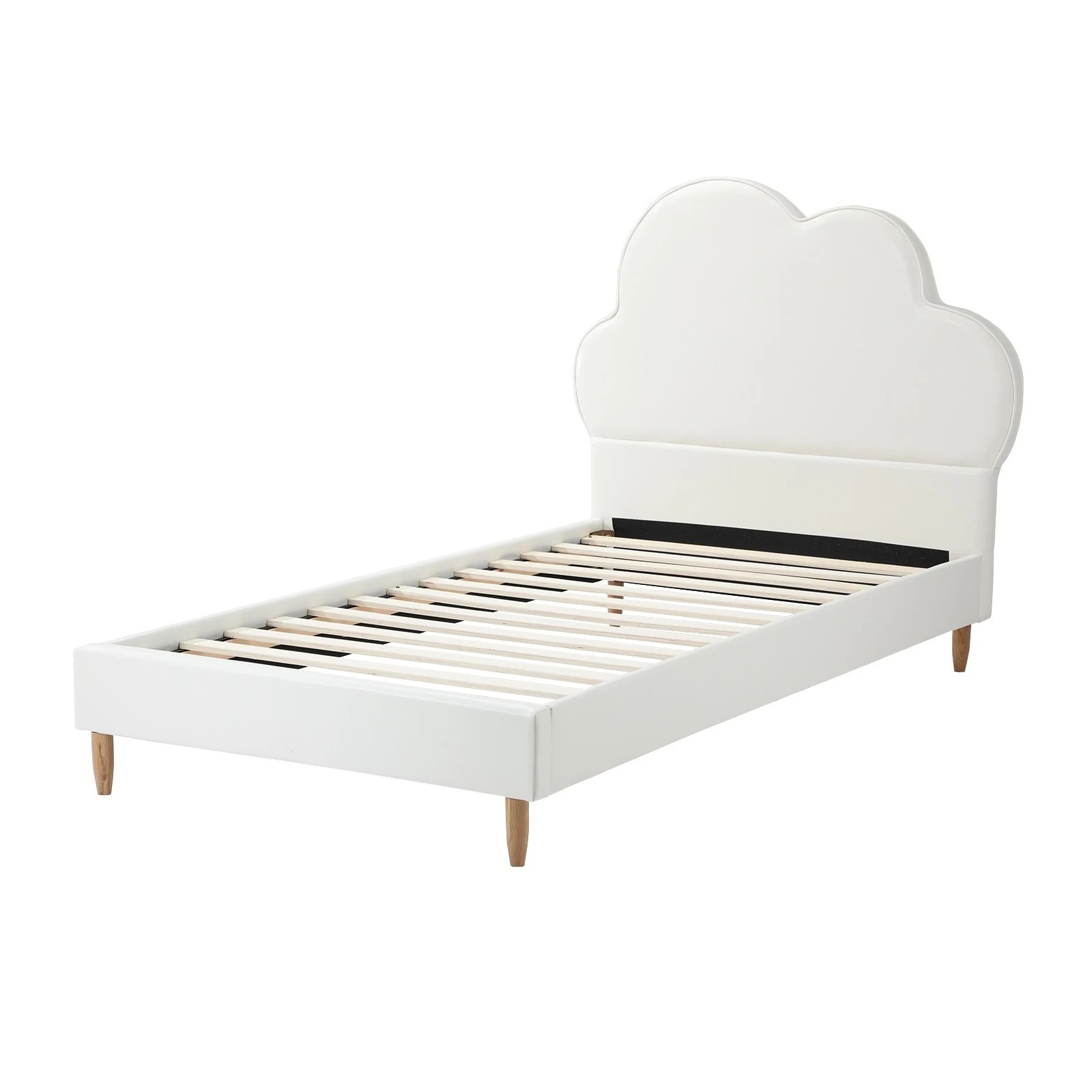7 Oikiture Bed Frame 2X Single Size Cloud Kids Bed Frame PU Leather - White, 7 of 9