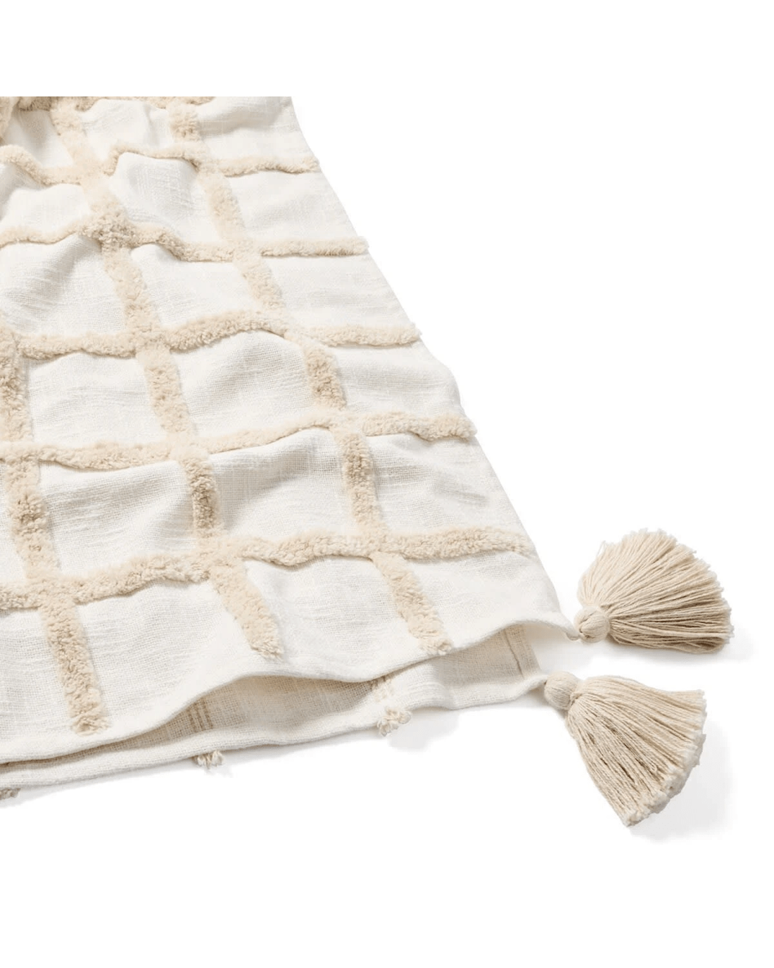 5 Grid Tufted Throw - Beige and White, 5 of 6