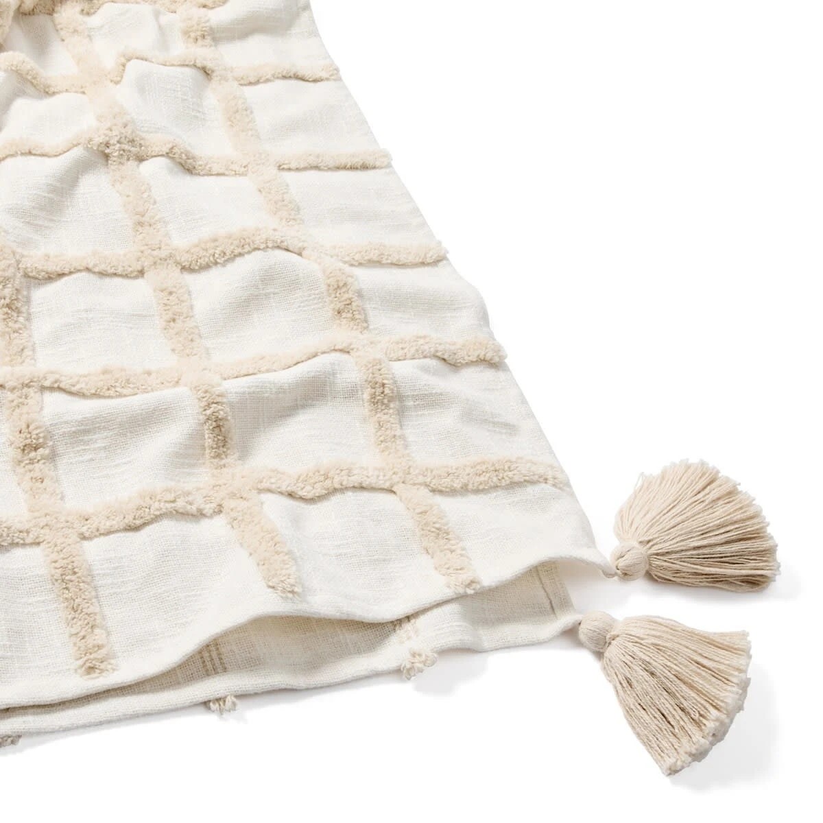 5 Grid Tufted Throw - Beige and White, 5 of 6