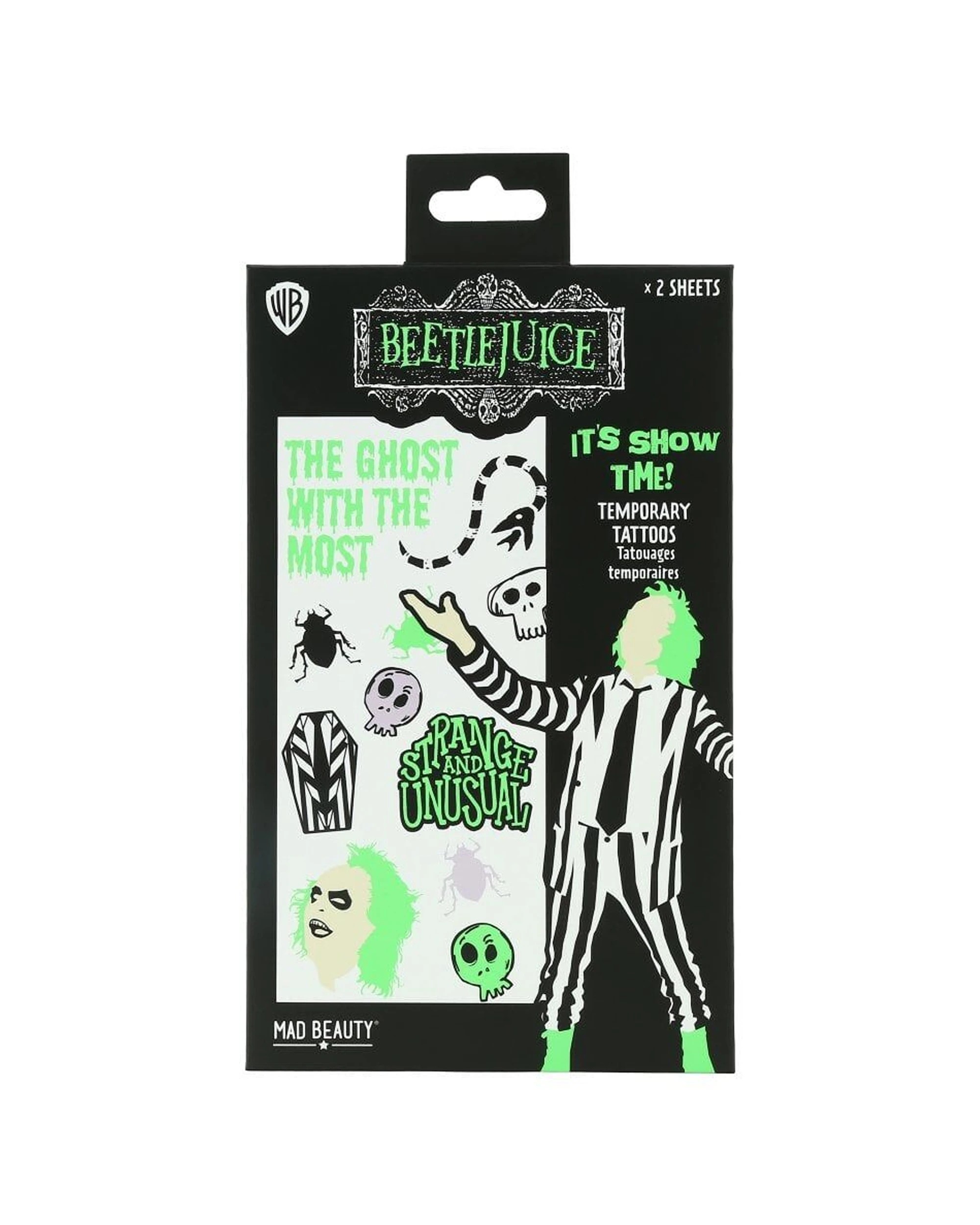 2 Warner Bros Beetlejuice Temporary Body Tattoos Sheets Glow In The Dark 4PK - Multi, 2 of 2