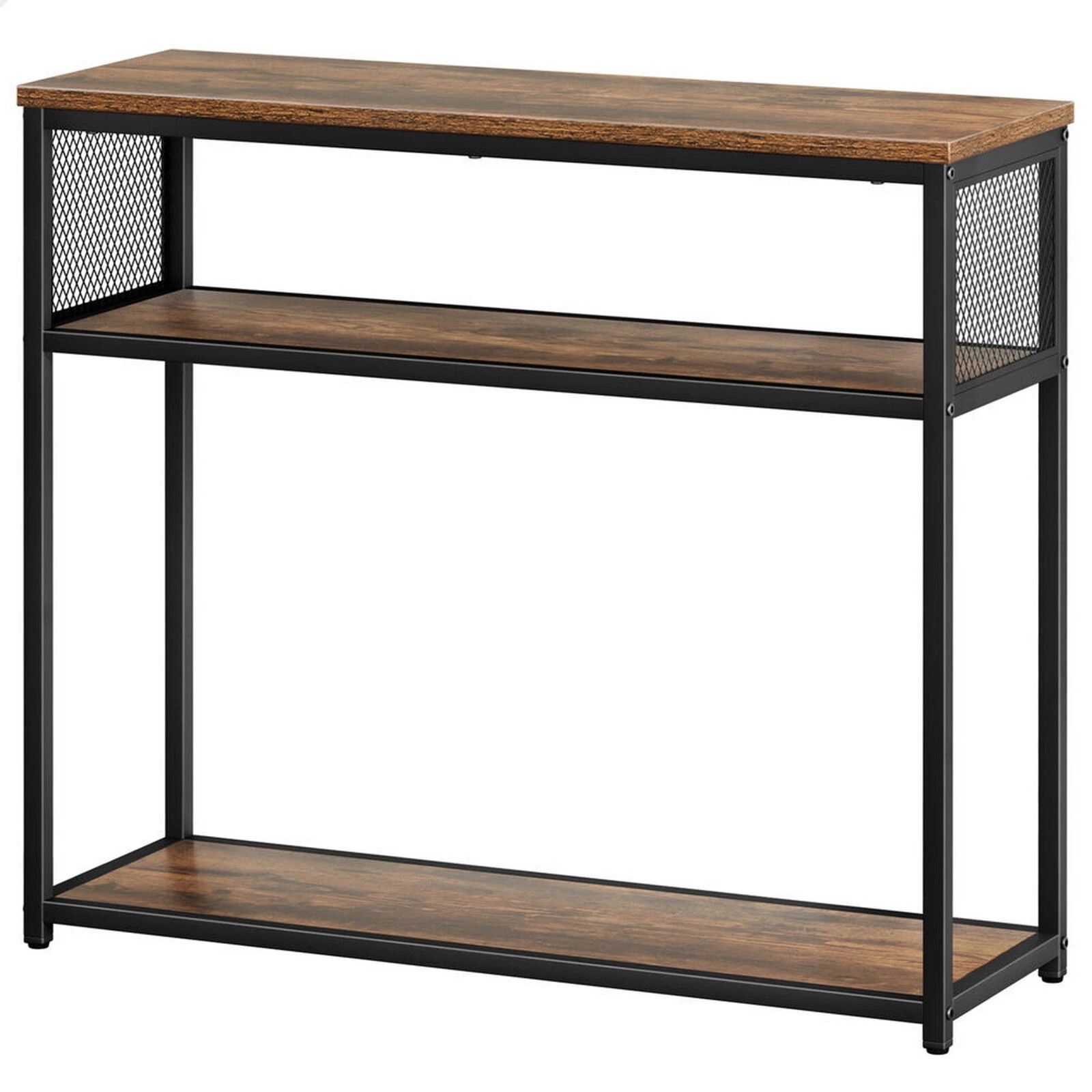 1 Alfordson Console Table Entry Storage Rack Industrial Wooden 3-tier Shelf - Oak, 1 of 10
