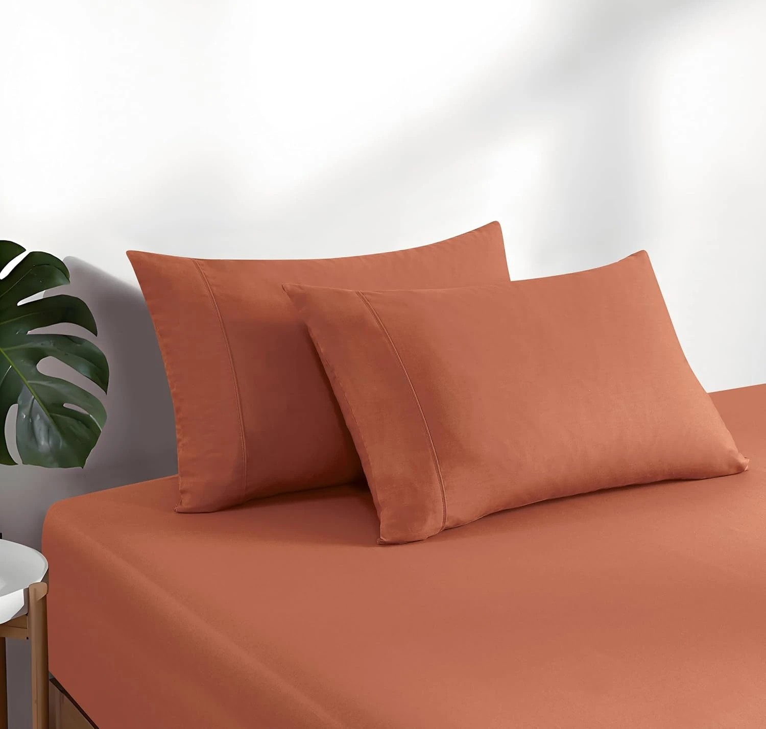 4 Gioia Casa Vintage Washed Cotton Fitted Sheet Set Soft Breathable - Brick - Single Bed, 4 of 6