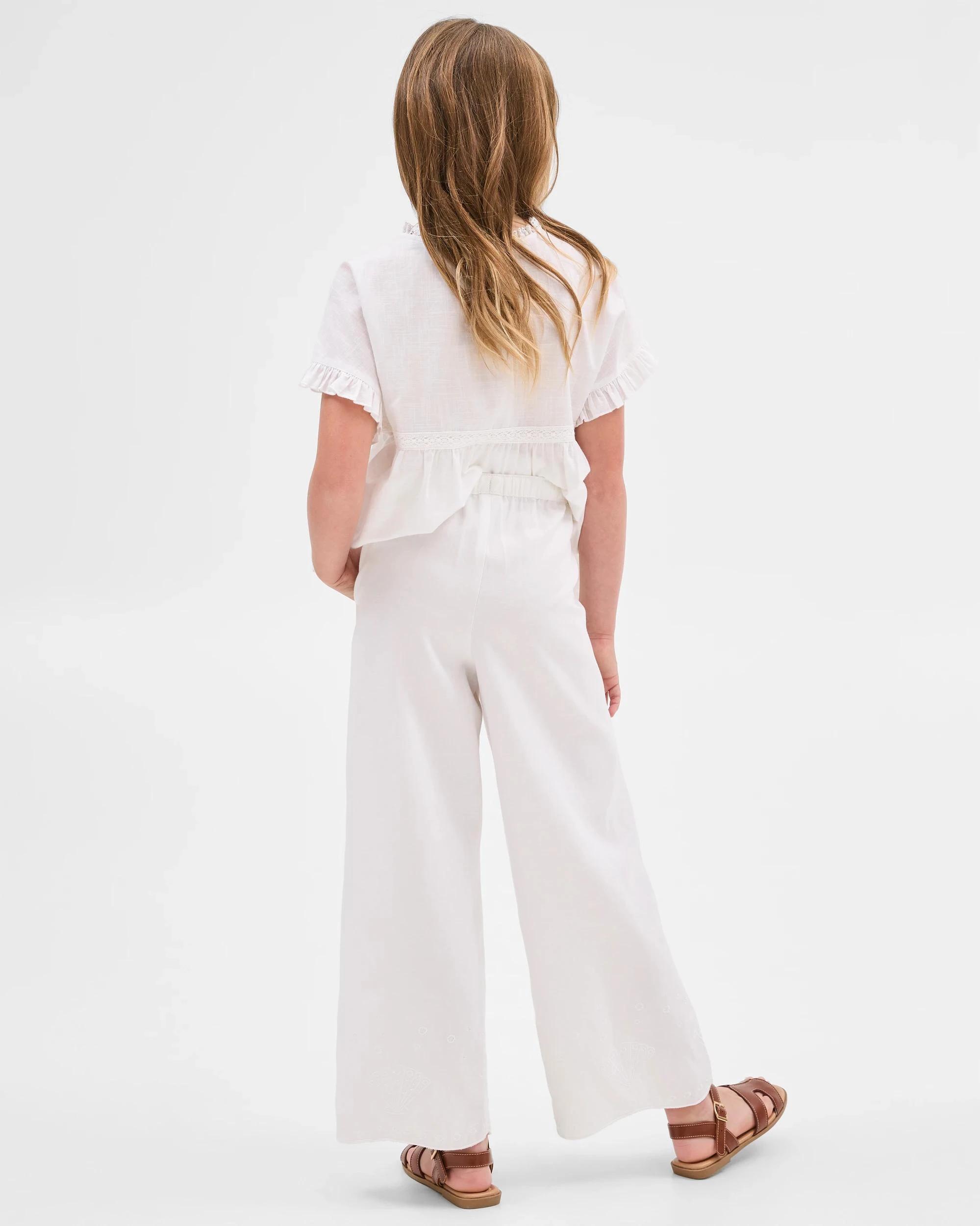 5 Target Kids Wide Leg Embroidered Hem Pants BRILLIANT WHITE, 5 of 5