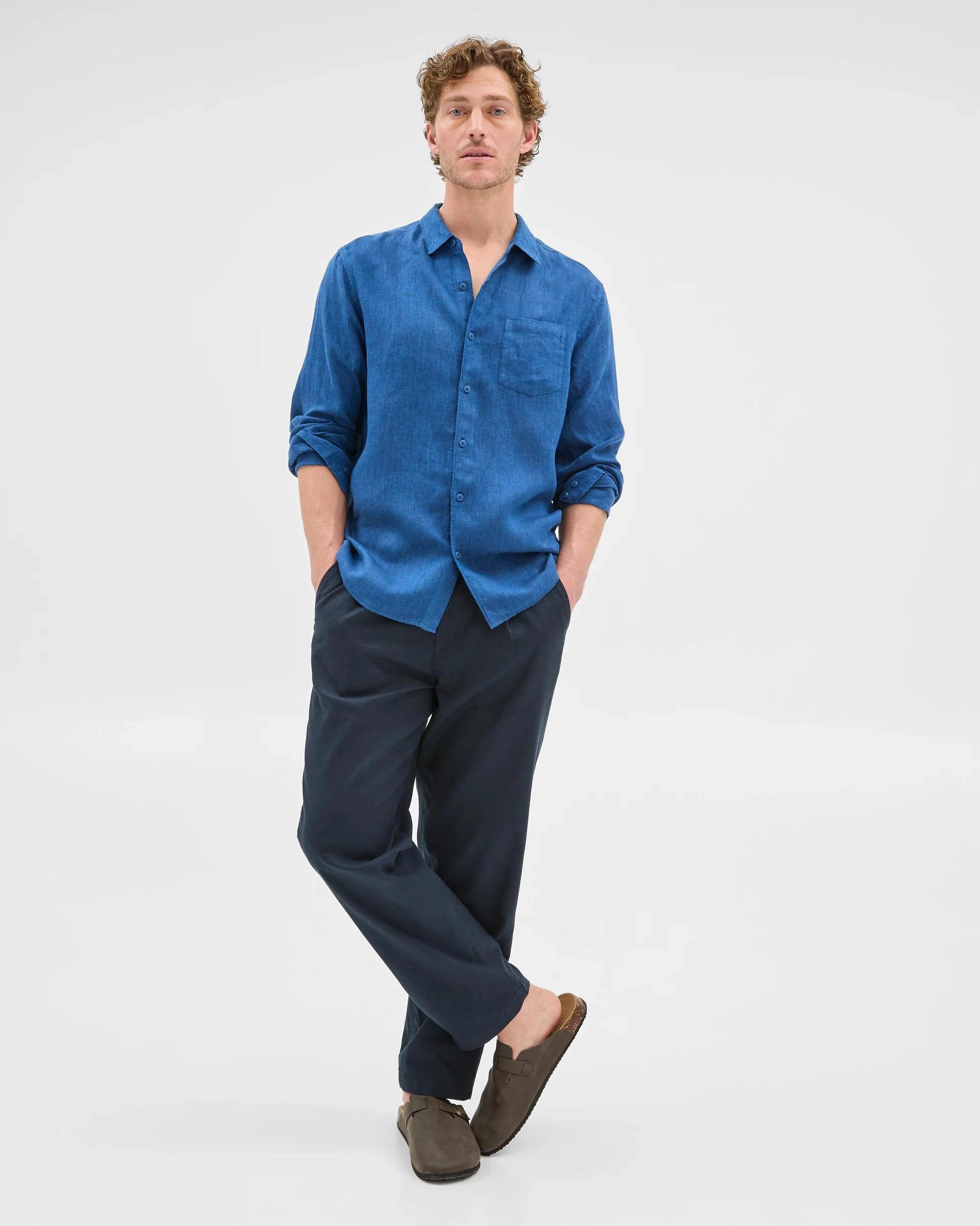 2 Target European Linen Long Sleeve Shirt BRIGHT BLUE, 2 of 7