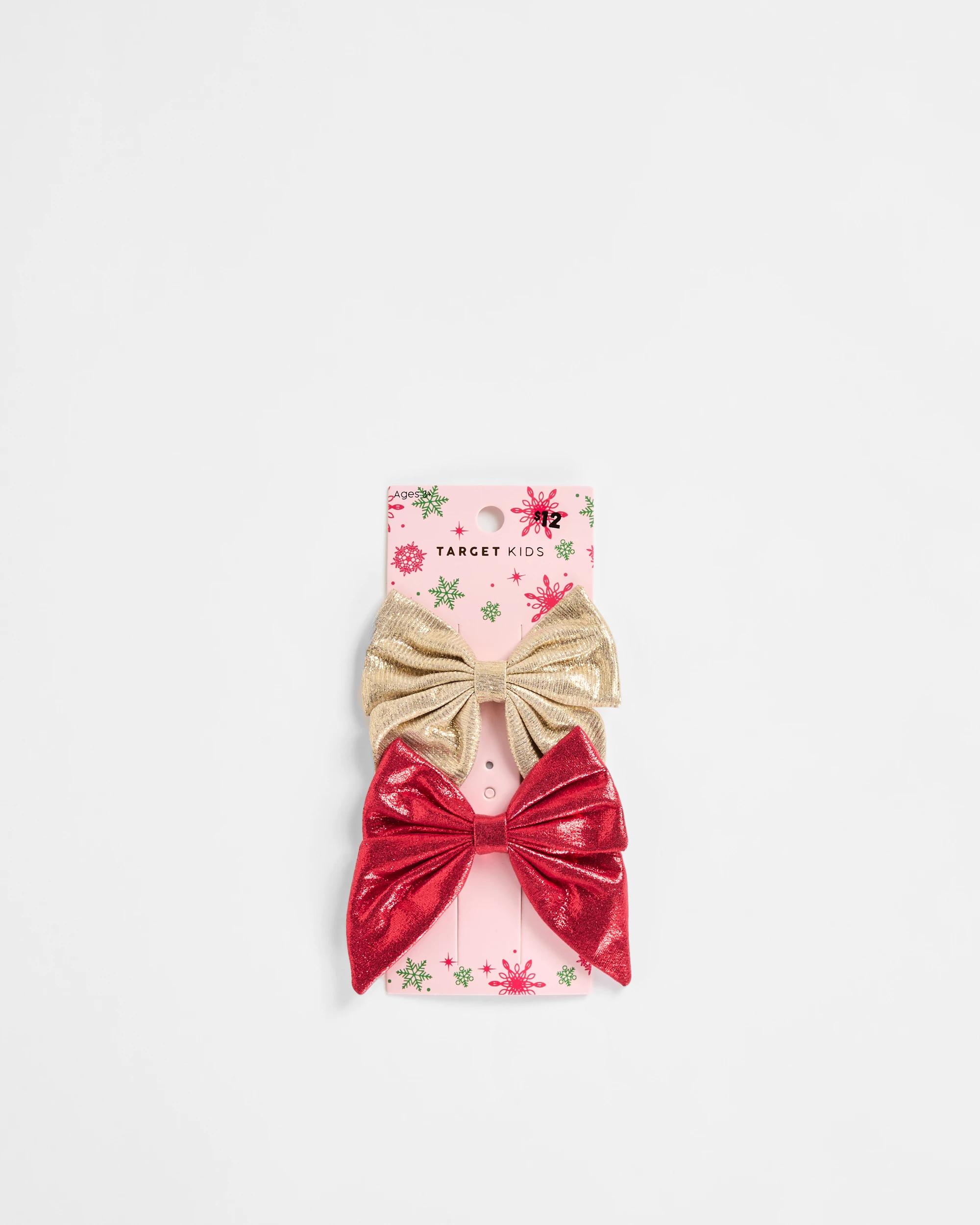 2 Target Christmas 2 Pack Mini Metallic Bow Hair Clips GOLD, 2 of 2