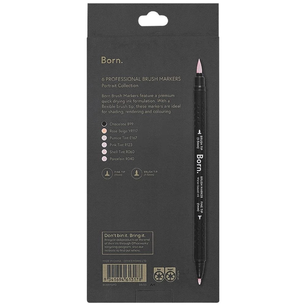 4 Born Professional Brush Dual-Tip Markers Portrait 6 Pack, 4 of 4