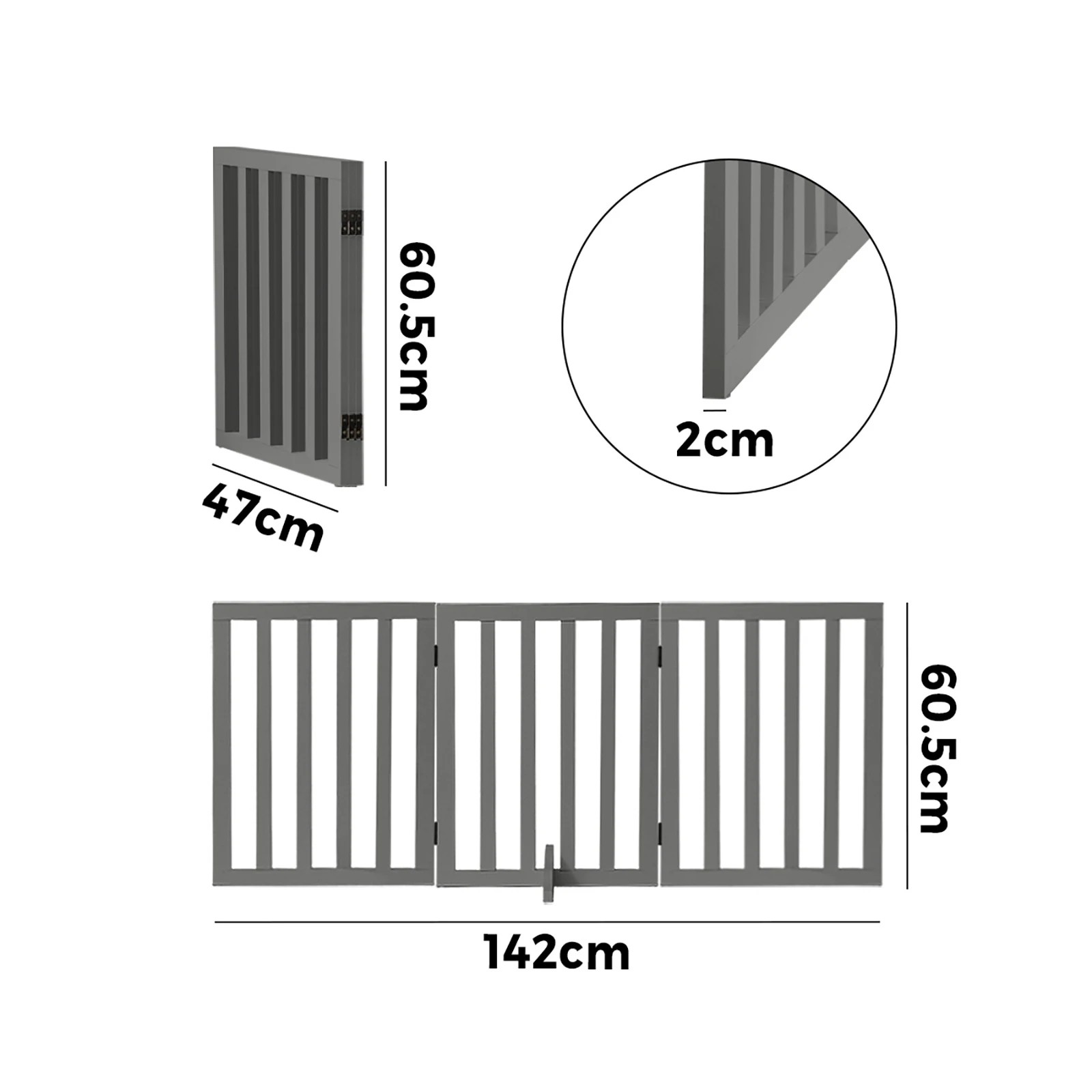 10 Alopet Wooden Pet Gate Dog Fence Safety Stair Barrier Security Door 3-Panel - Grey, 10 of 10