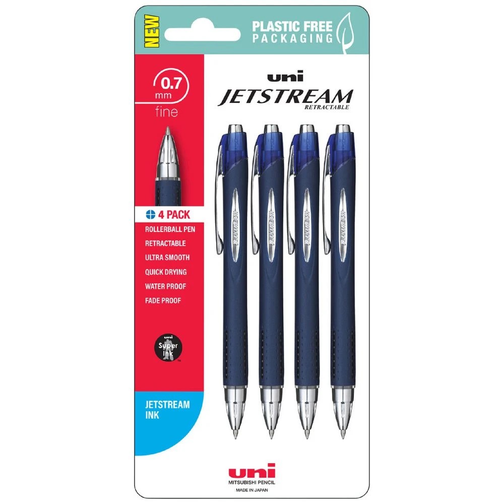 1 Uni Jetstream Retractable Rollerball Pen 0.7mm Blue 4 Pack, 1 of 2